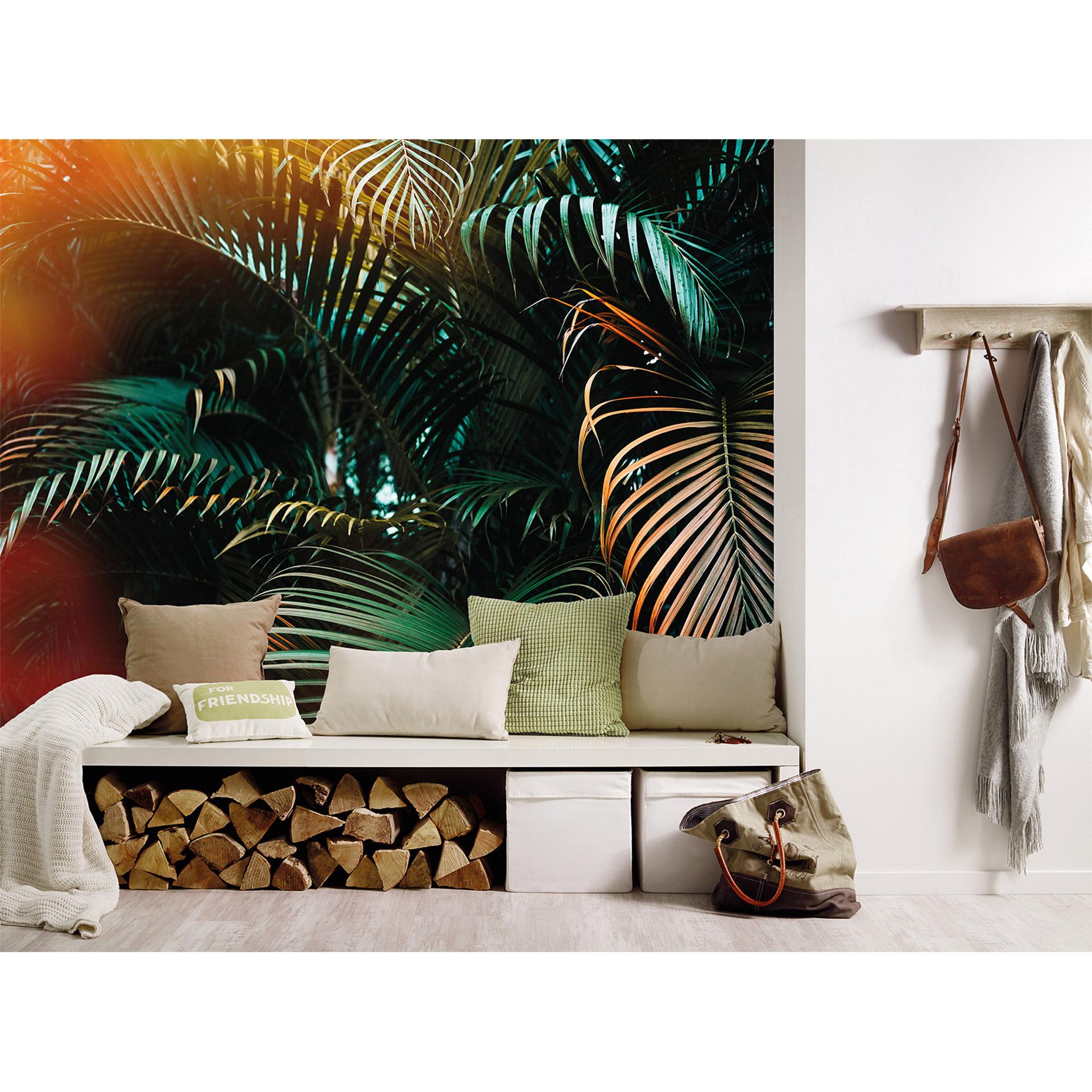 fototapet designvægge i grønt og gult non-woven tapet Jungle Colour regnskov natur