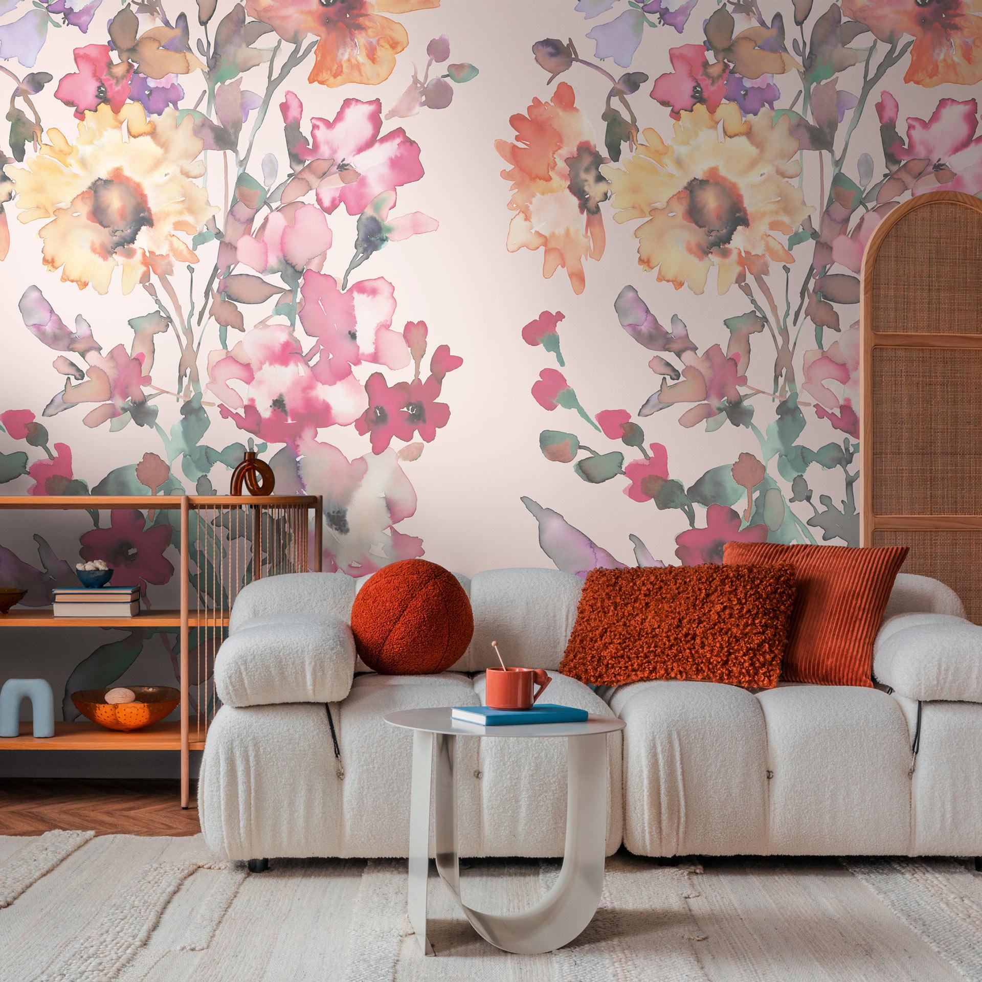 COSMOPOLITAN Fototapet blomster akvarel pink farverig - moderne Ikke-vævet tapet blomstret