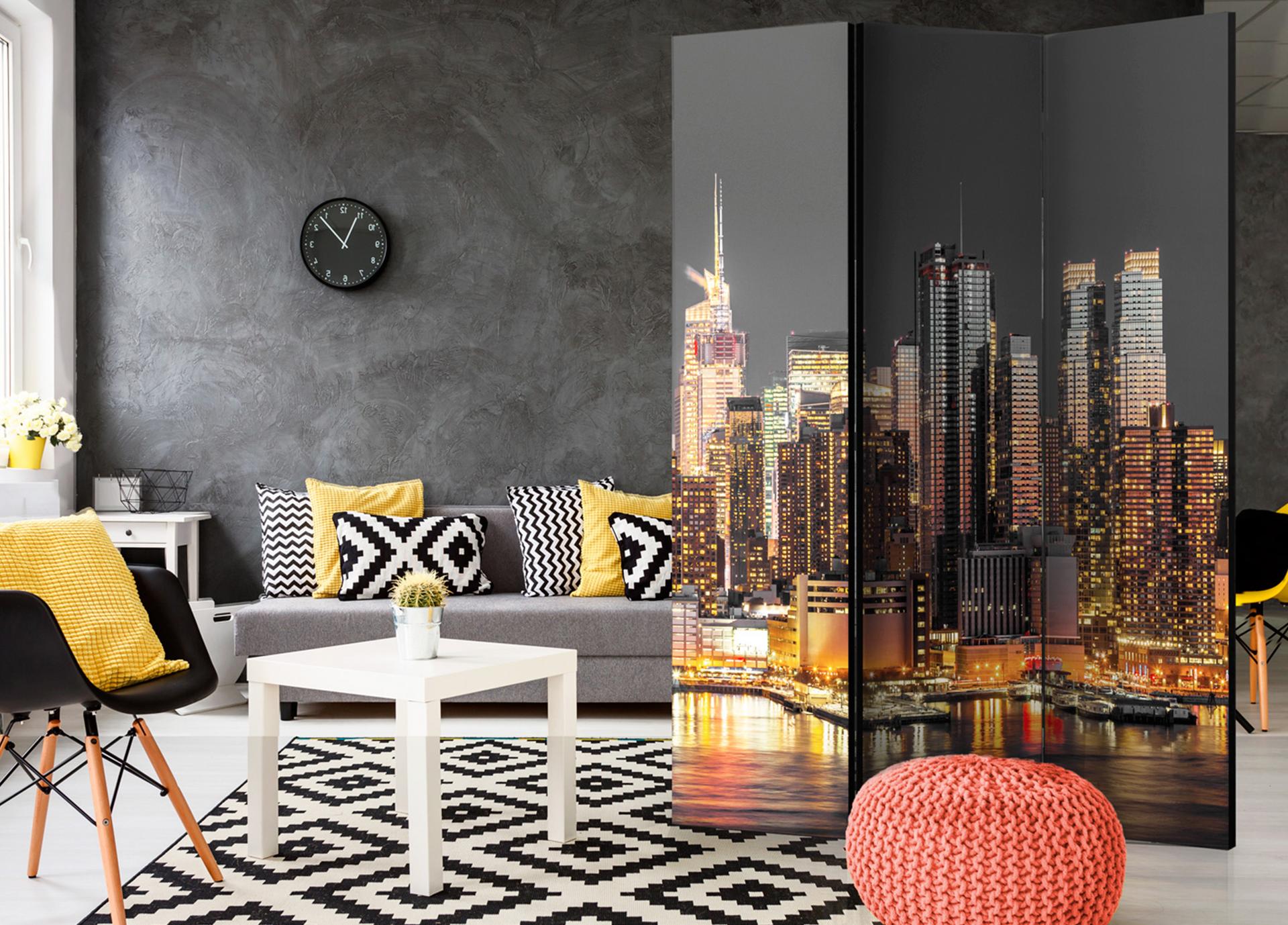 Divisorio per sala - New York al tramonto, 3 pezzi - 135x172 cm