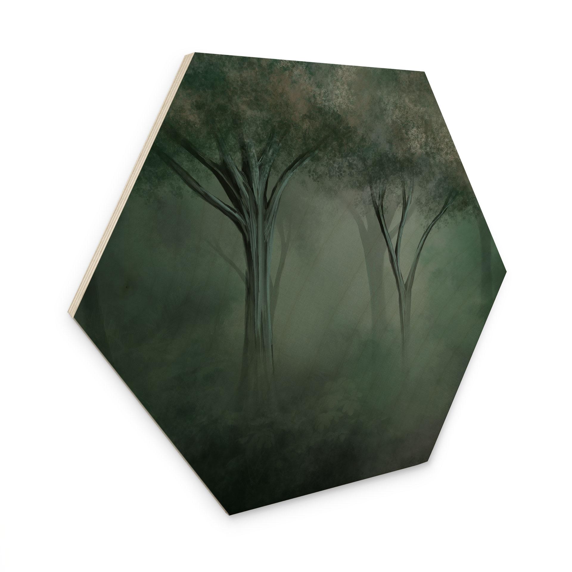 Houten Wanddecoratie bos magie in de ochtendnevel groen - Ms Tiff