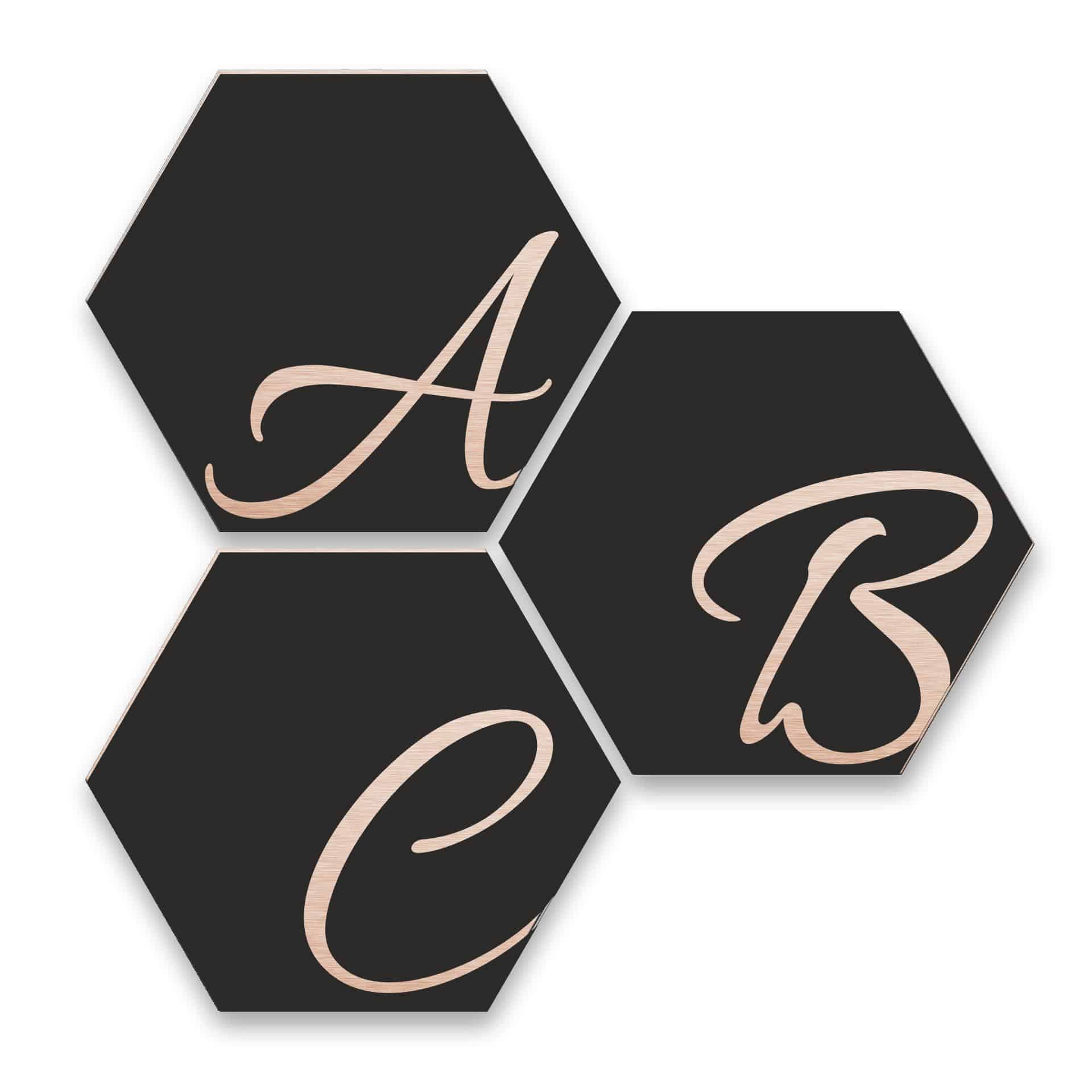Hexagon bogstaver - Alu-dibond Kobbereffekt, sort