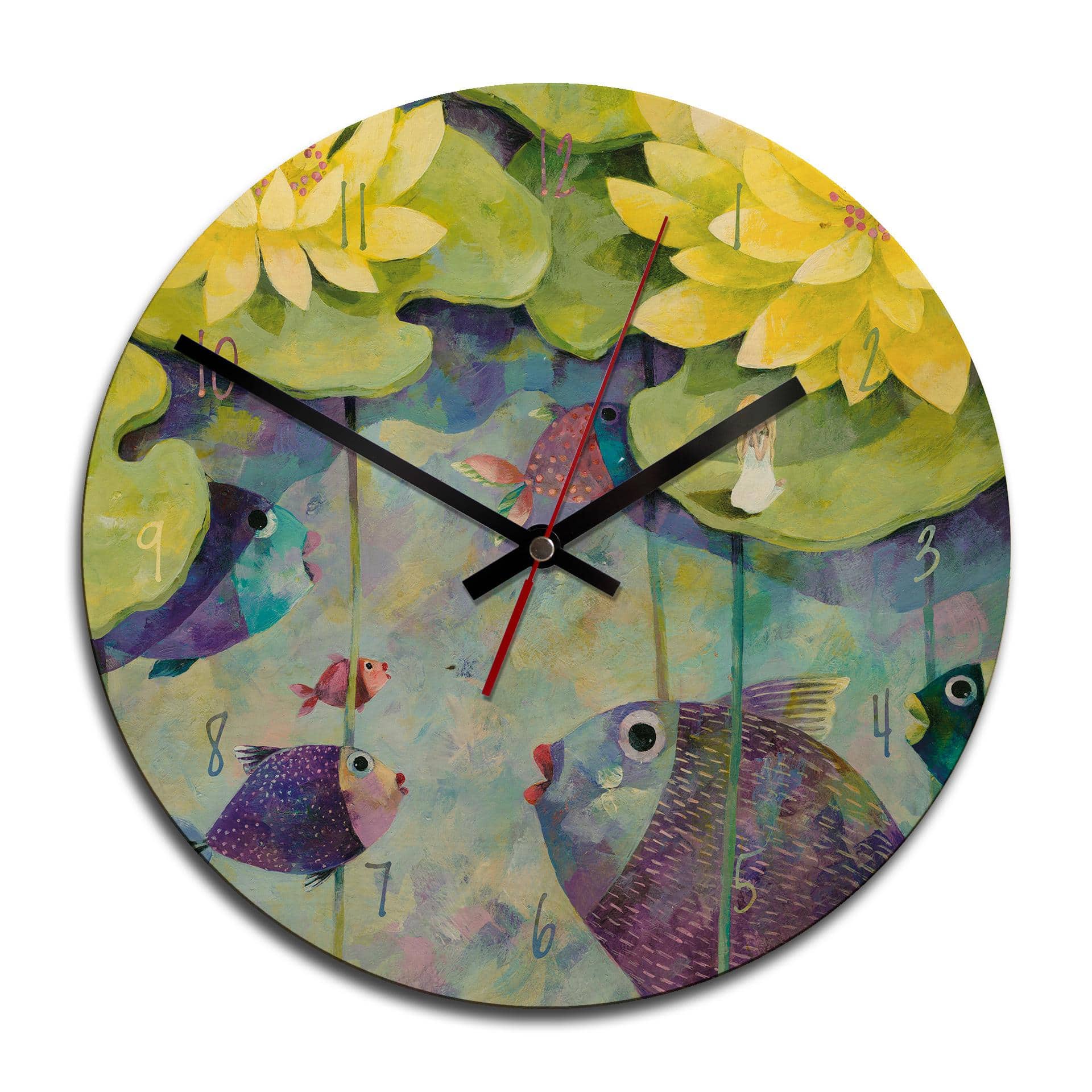 Horloge murale en bois - Blanz - Nénuphars jaunes