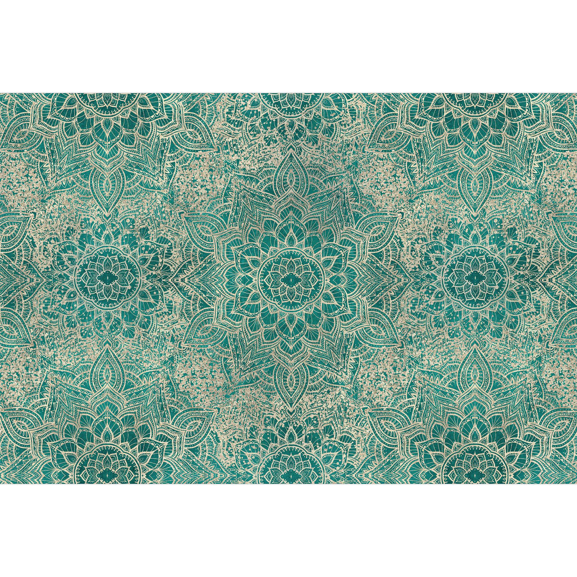 Ornamenter Mandala Boho Guld-grøn Fototapet - Bloomery Decor