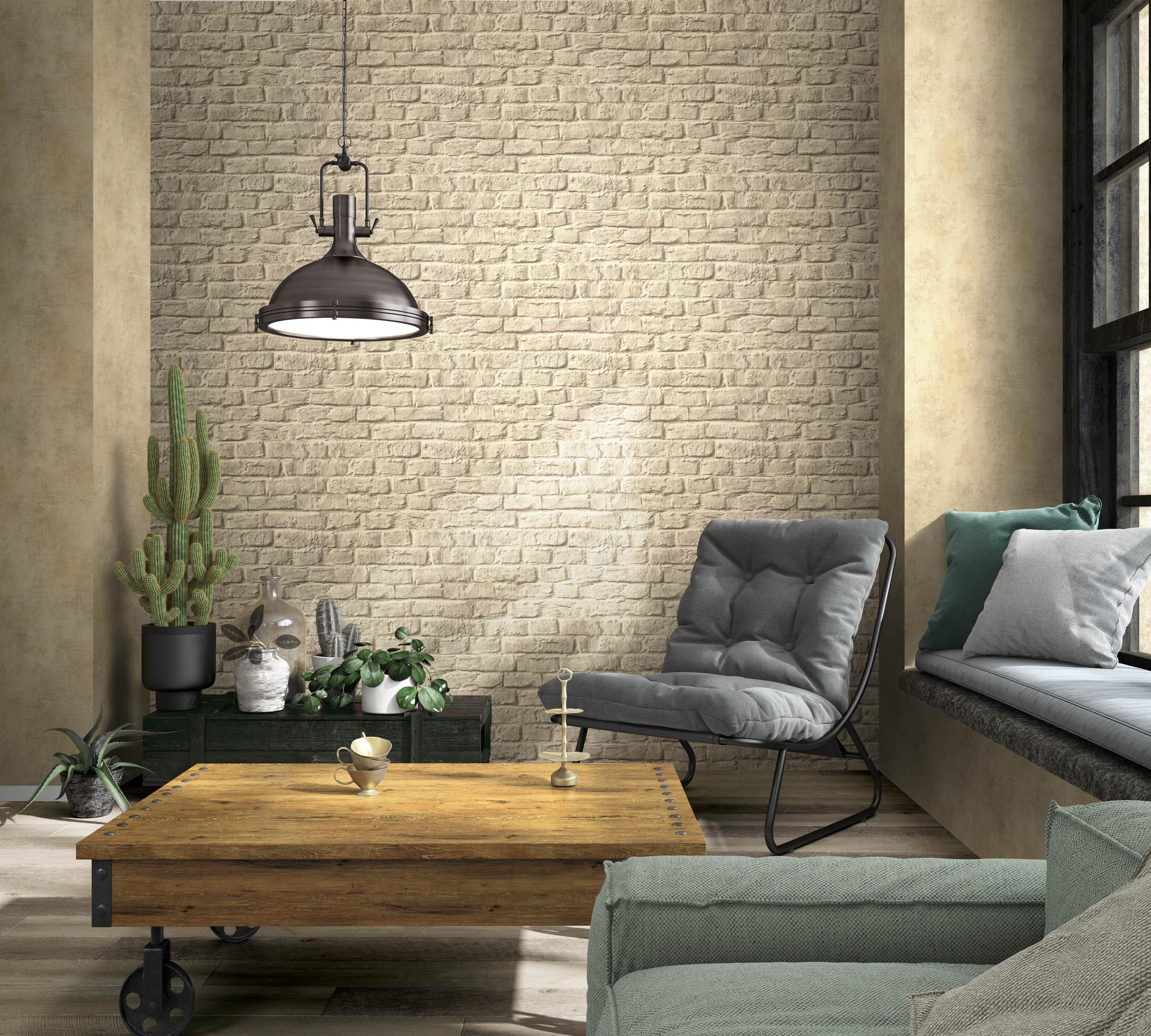 vliesbehang in 3D stone look bruin steen effect