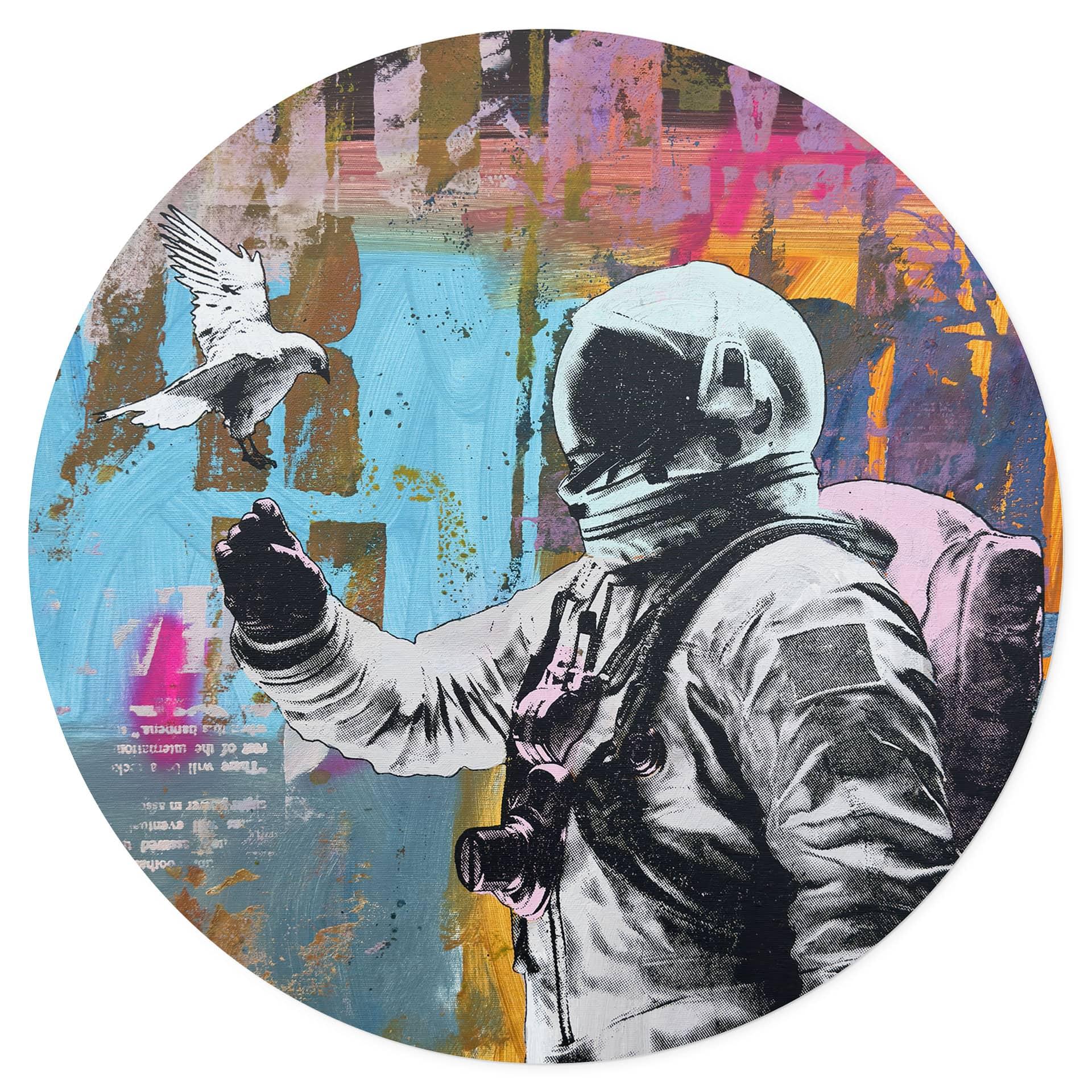 Adesivo murale Astronauta con colomba - Kuryliuk - Rotondo