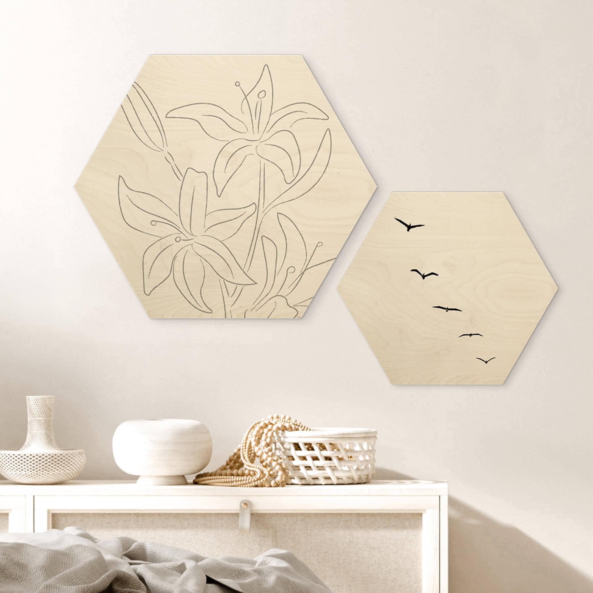 Hexagon Hout 1X Studio - Line Art Floral