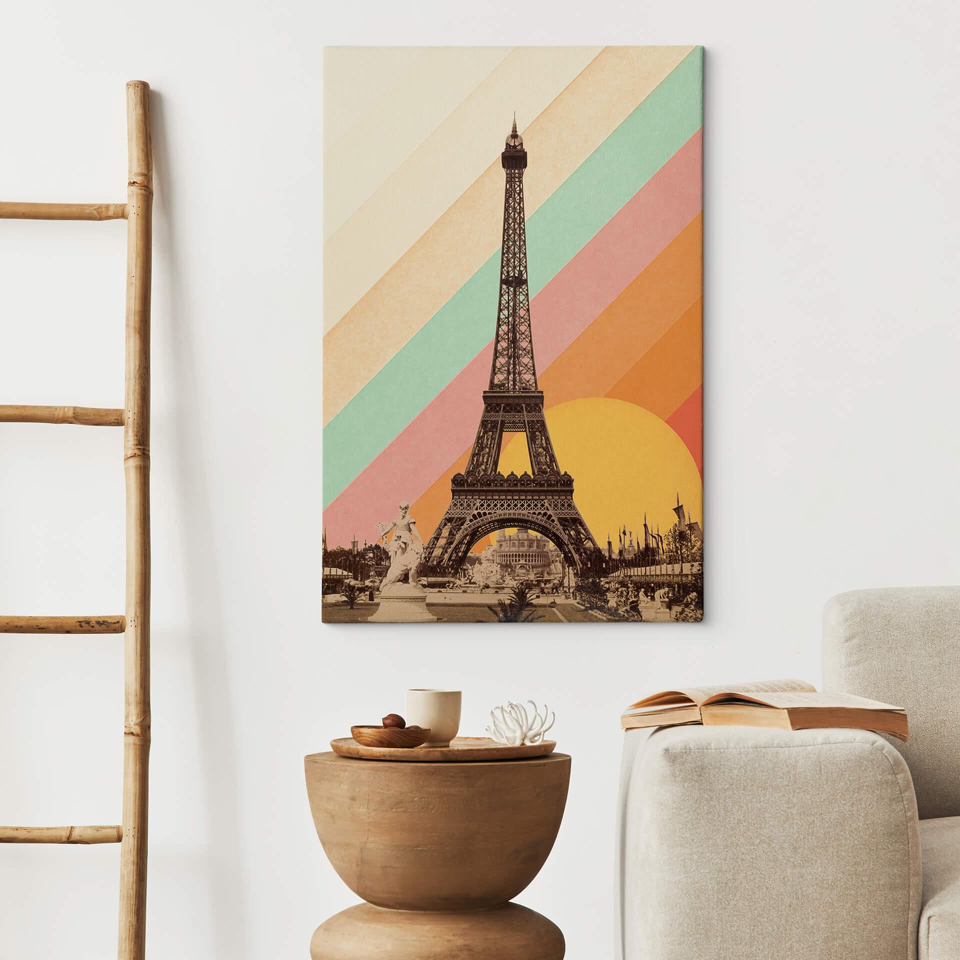 Lienzo Bodart - Torre Eiffel retro con arco iris