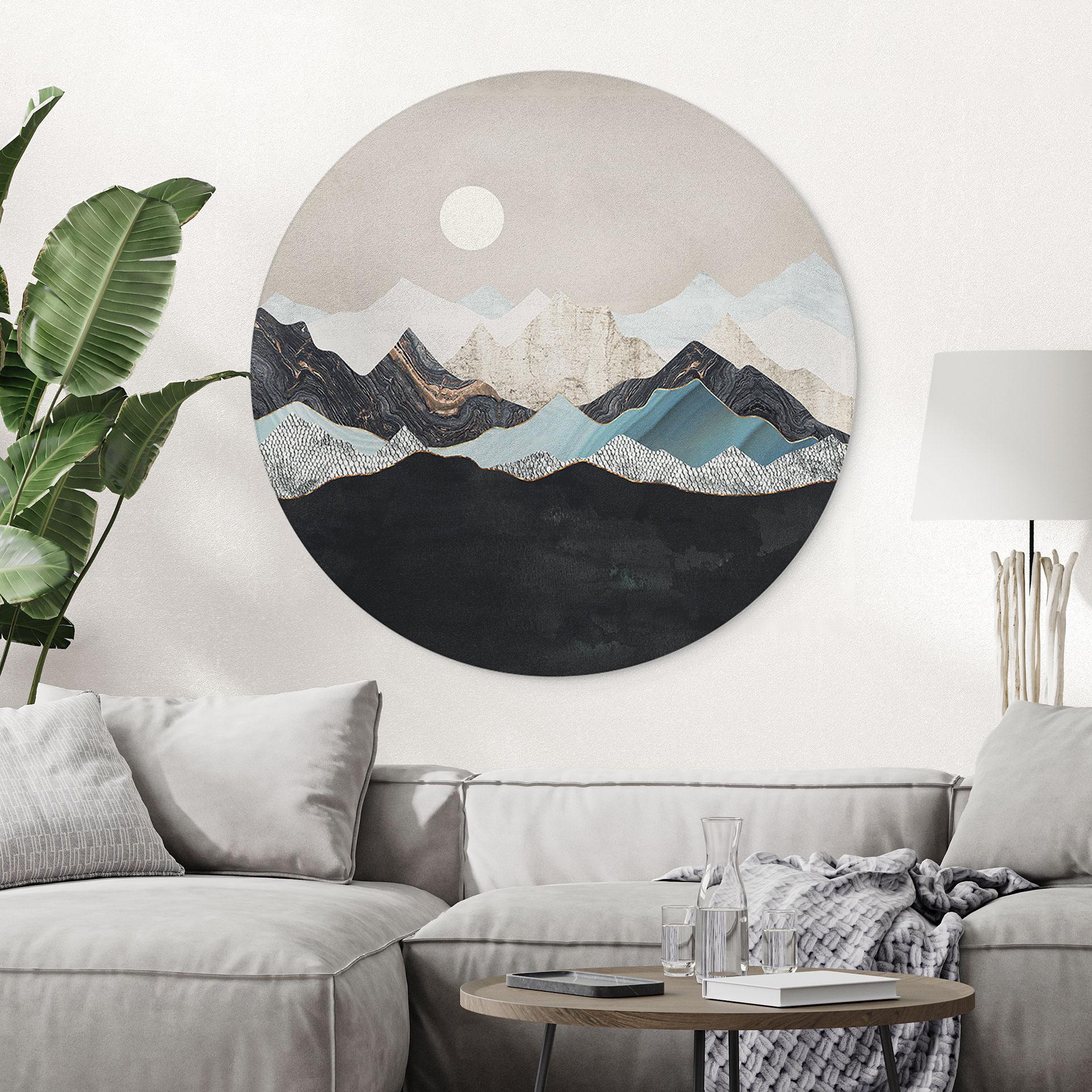 Wandbild Ruhige Berglandschaft in der Dämmerung - SpaceFrog Designs - Rund - Alu-Dibond