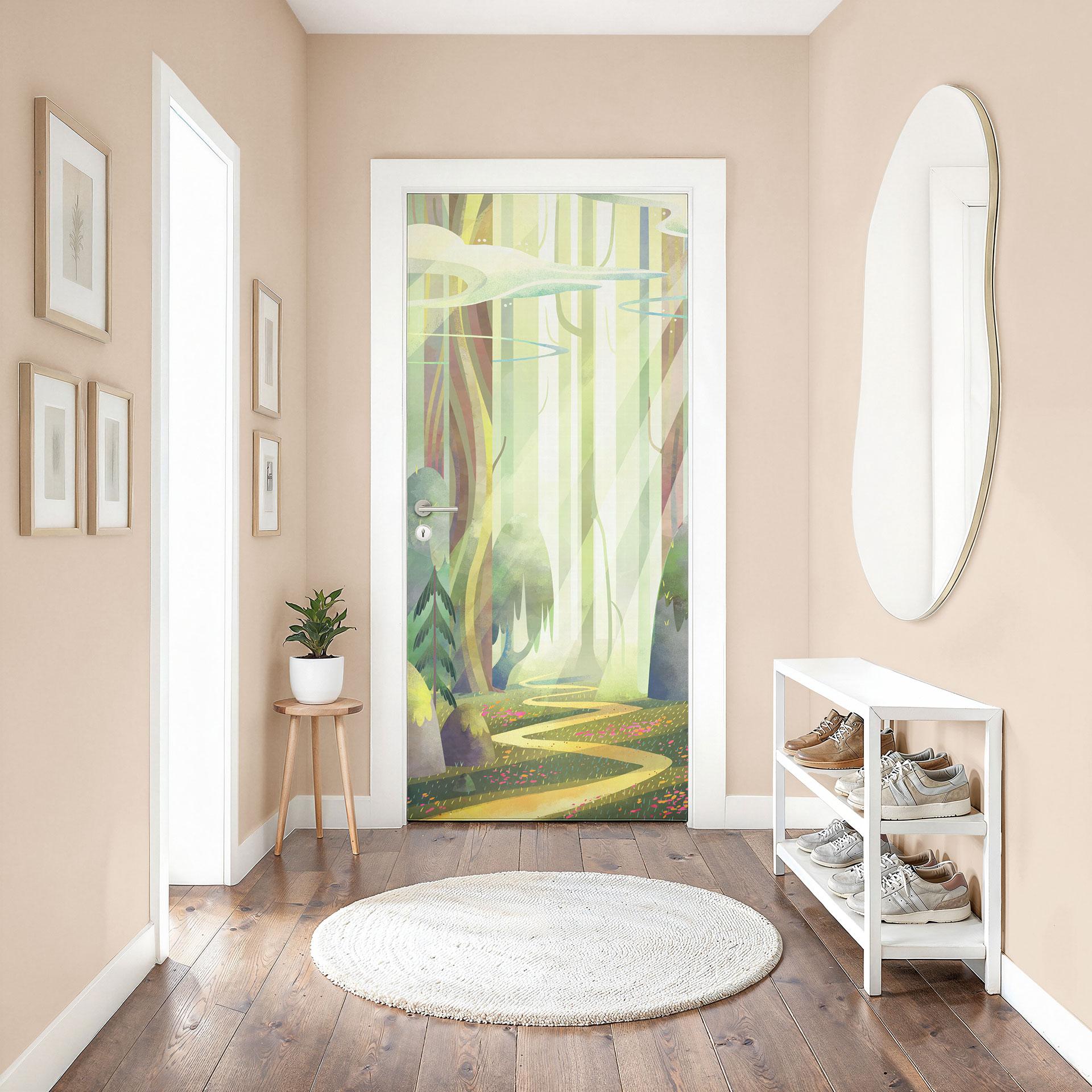 Lámina para puerta de habitación infantil - Bosque encantado a la luz - DigitalArtsi - Selbstklebend