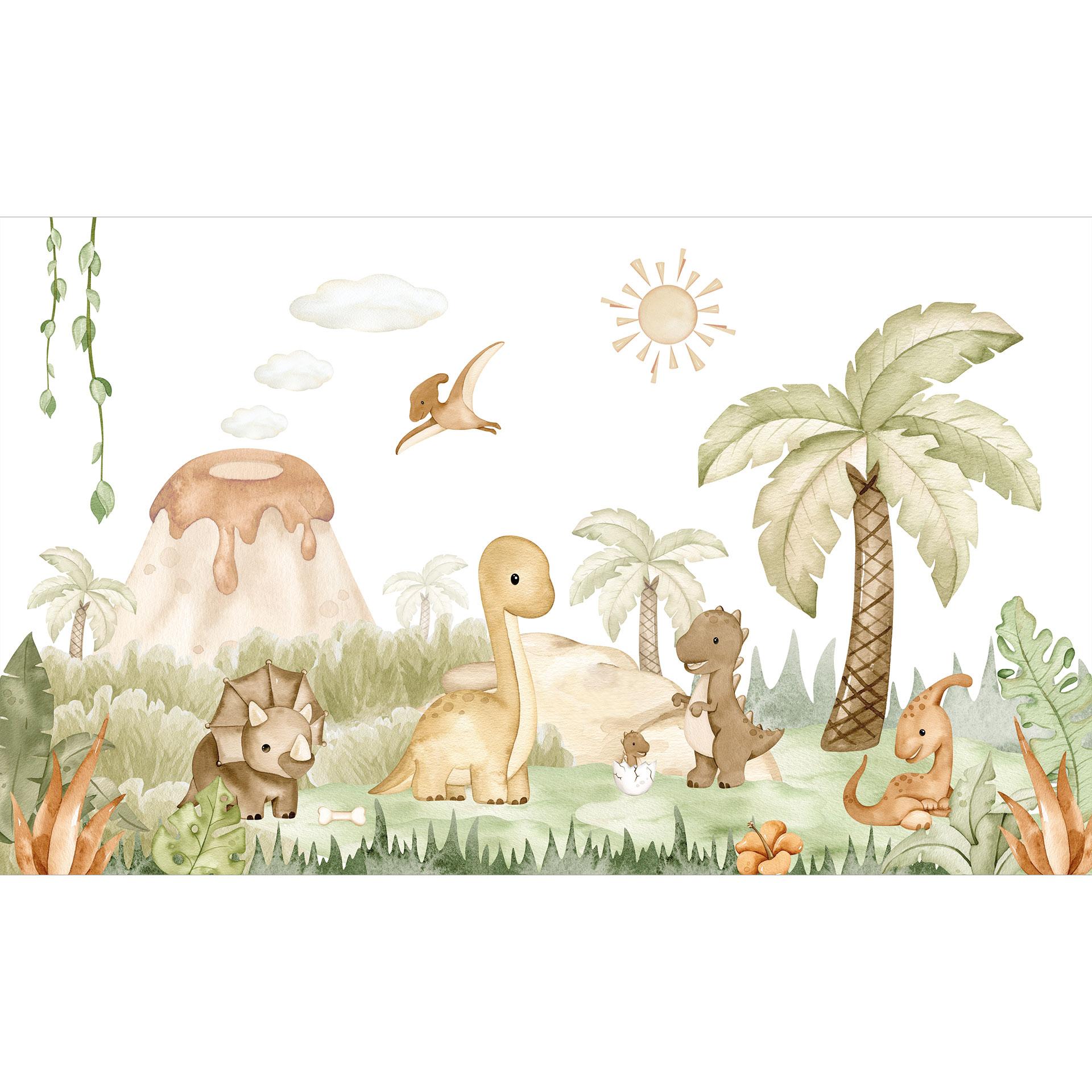 Fotobehang Kleine dinosaurussen op een grote ontdekkingsreis - Oliver Robins