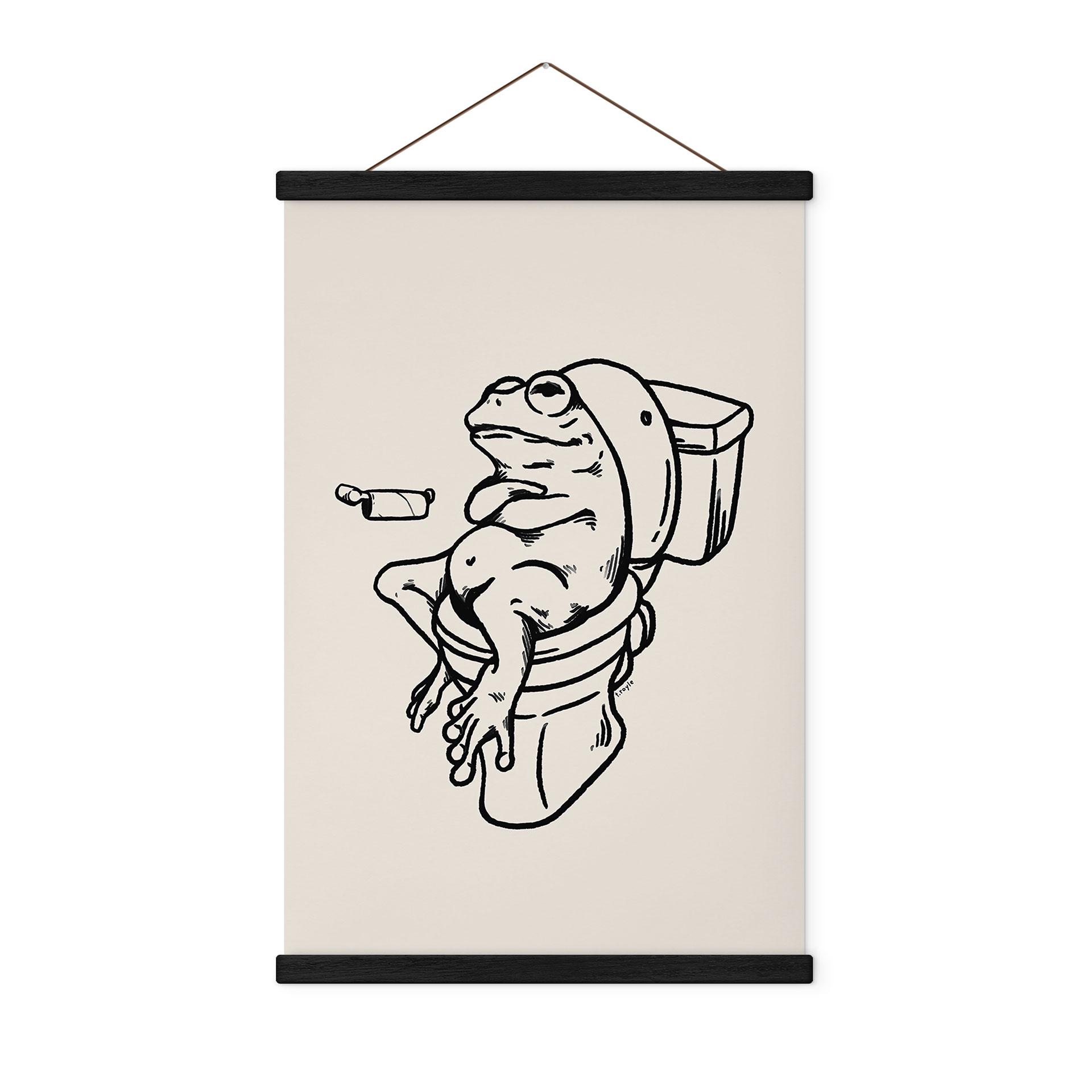 Tekstil plakat Venter på toilettet - Humoristisk illustration af en frø - Royle