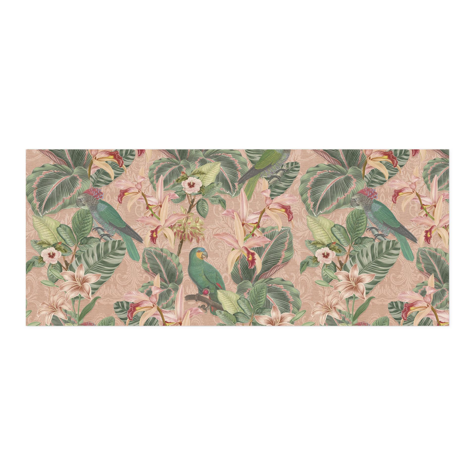 Selvklæbende stænkplade til køkken jungle med papegøjer pink - Bloomery Decor