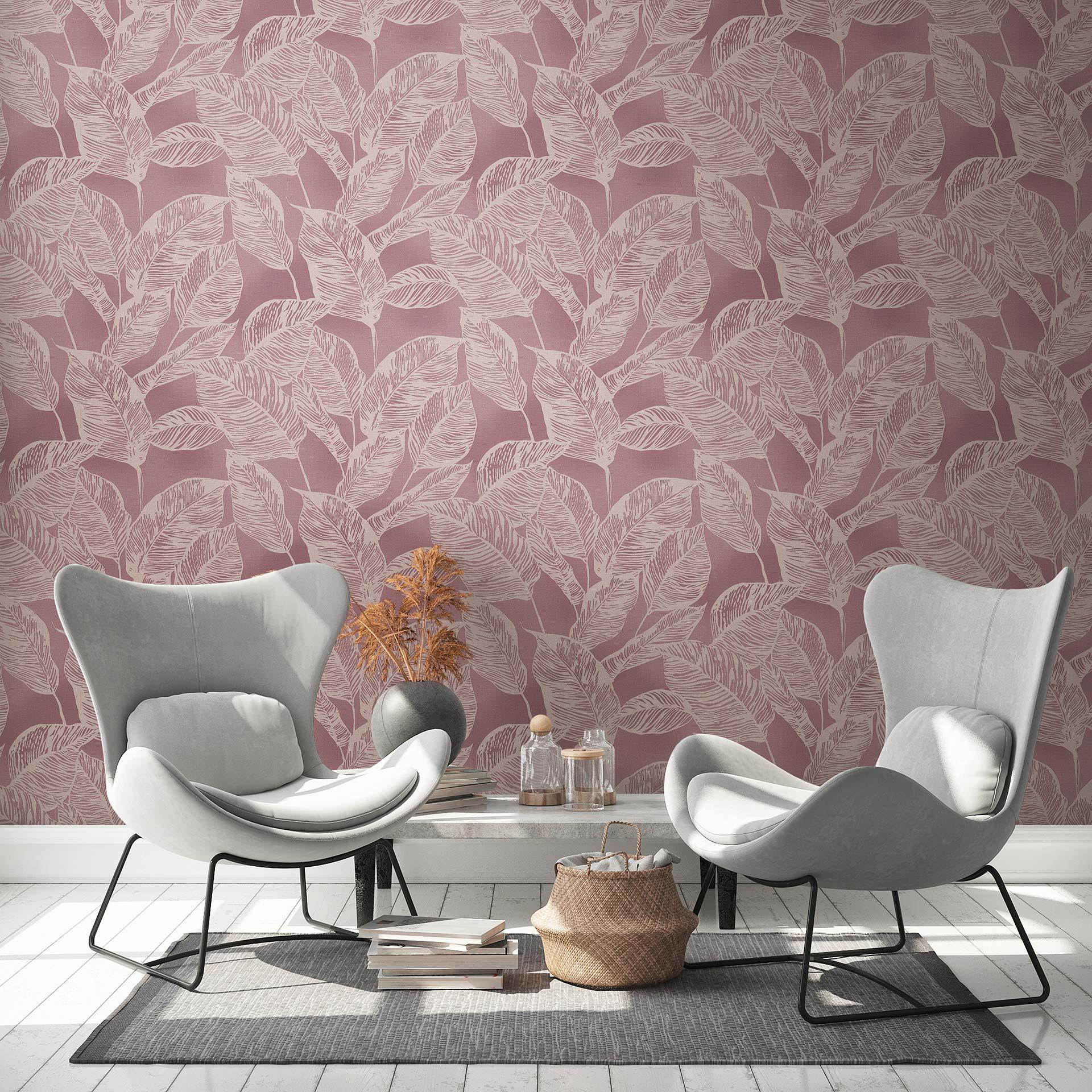 tapet blomster - ikke-vævet tapet blade bæredygtig af A.S. Création lilla beige natur 386634