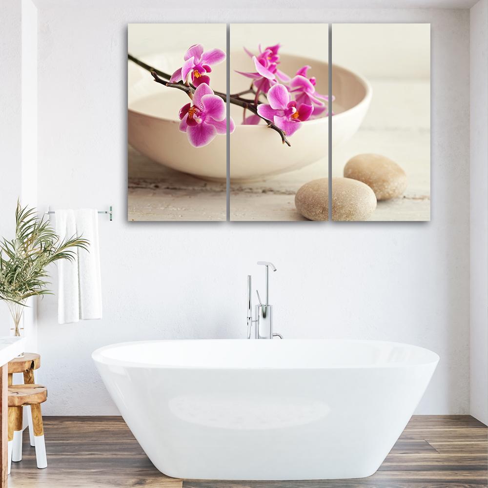 3 stykke lærredsprint, Orchid Bowl Flowers Beige