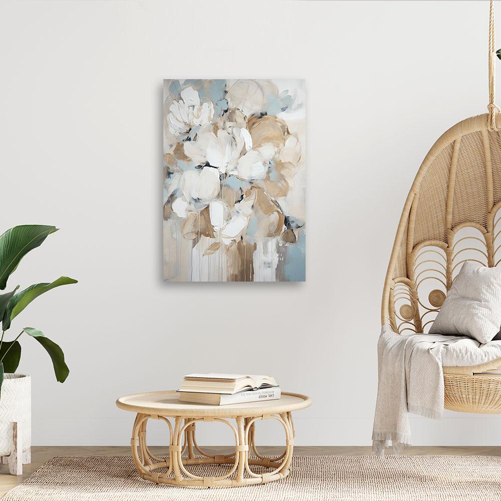 Canvasbillede, Beige malede blomster