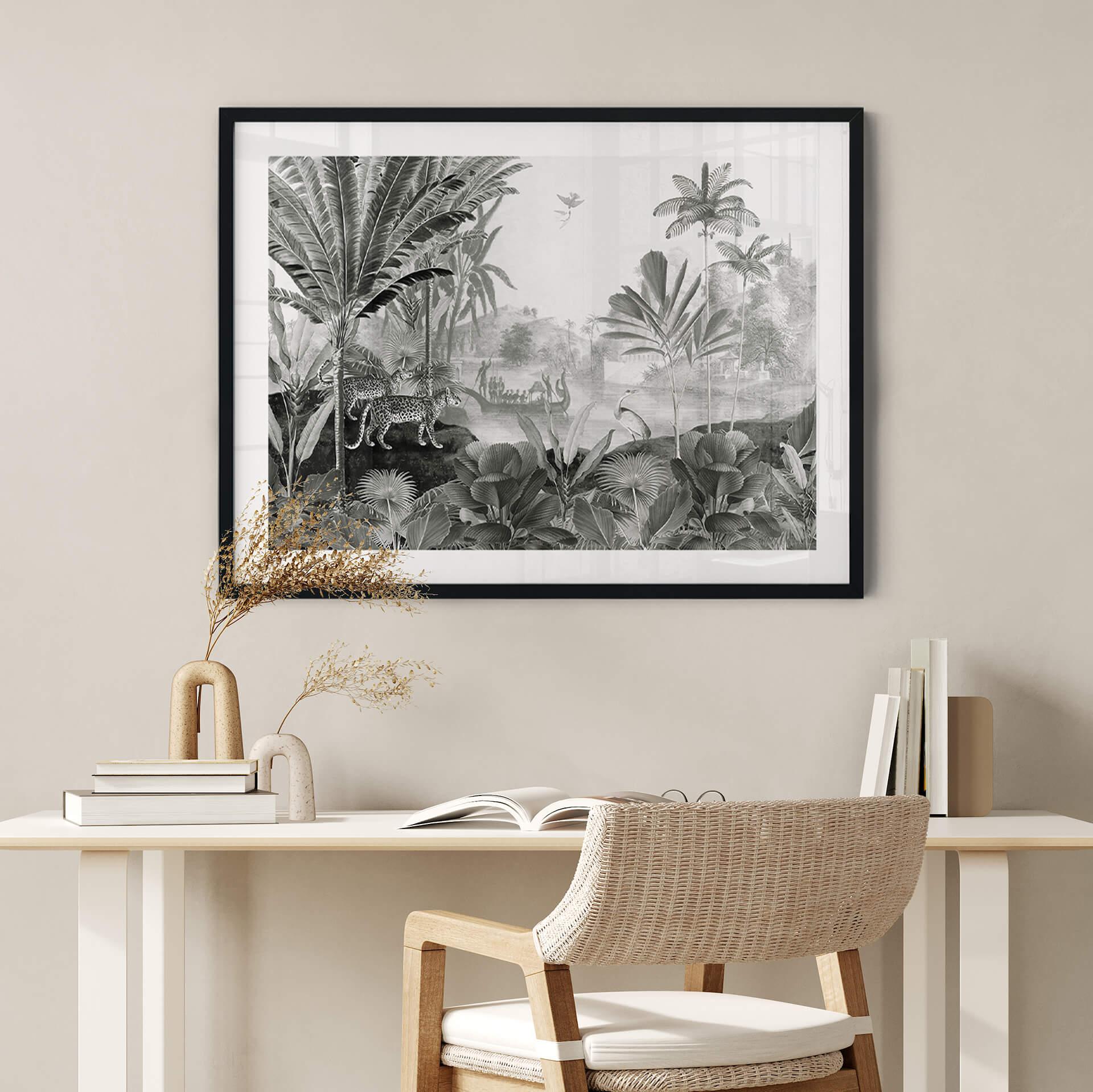 Póster Sir Edward - Paisaje con leopardos blanco y negro