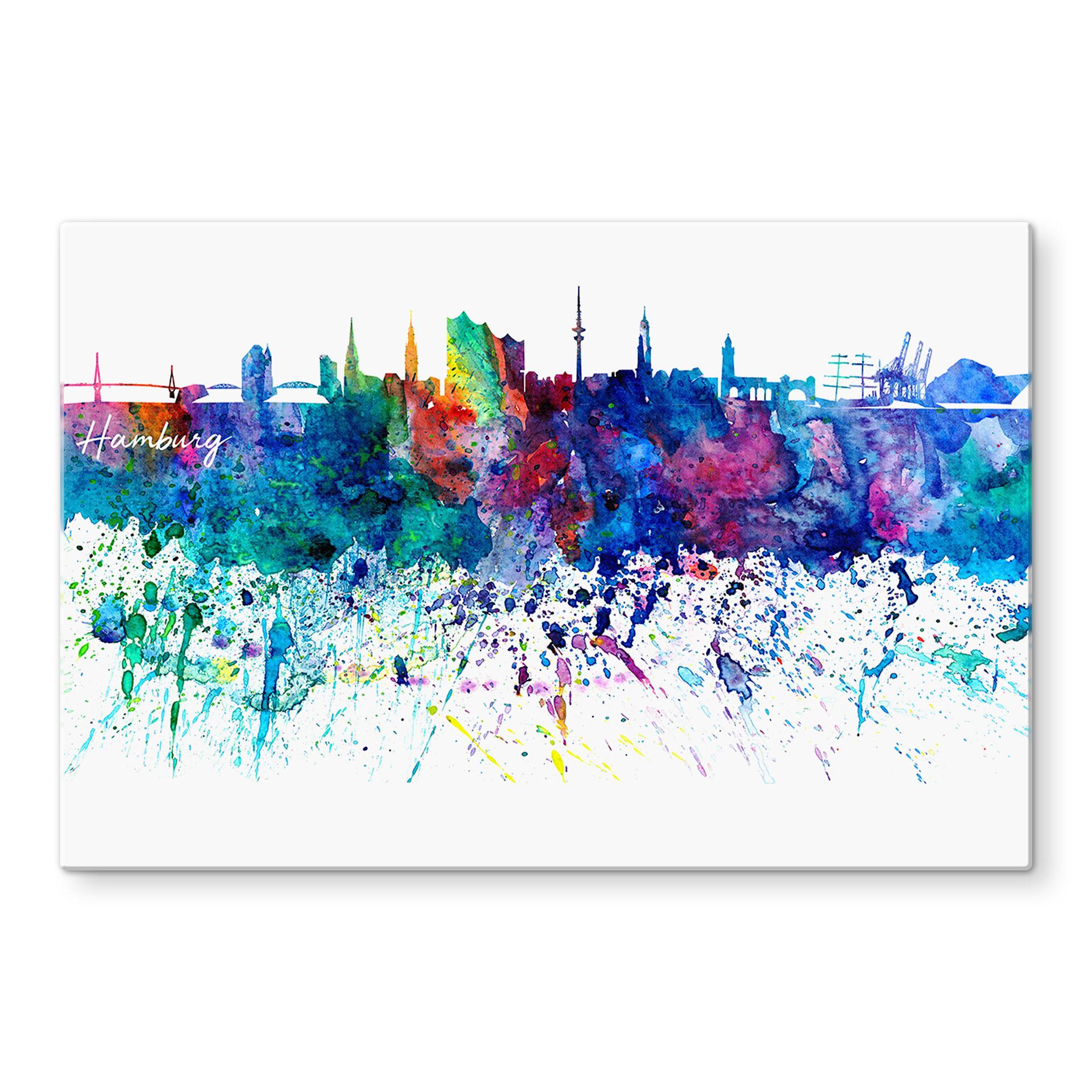 Stænkplade - Bleichner - Hamburg Akvarel Skyline