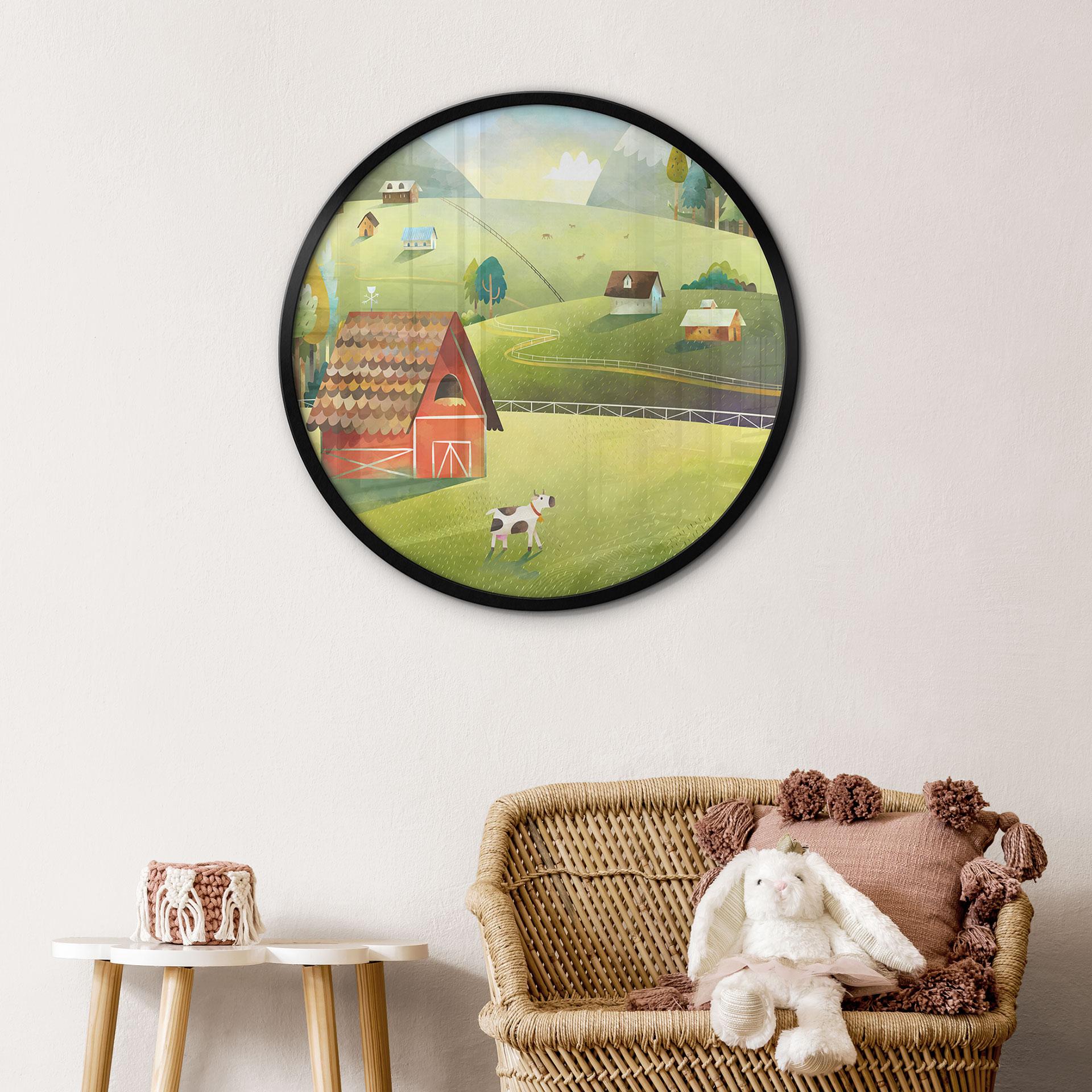 Plakat Farverig gård i bjergene - DigitalArtsi - Round