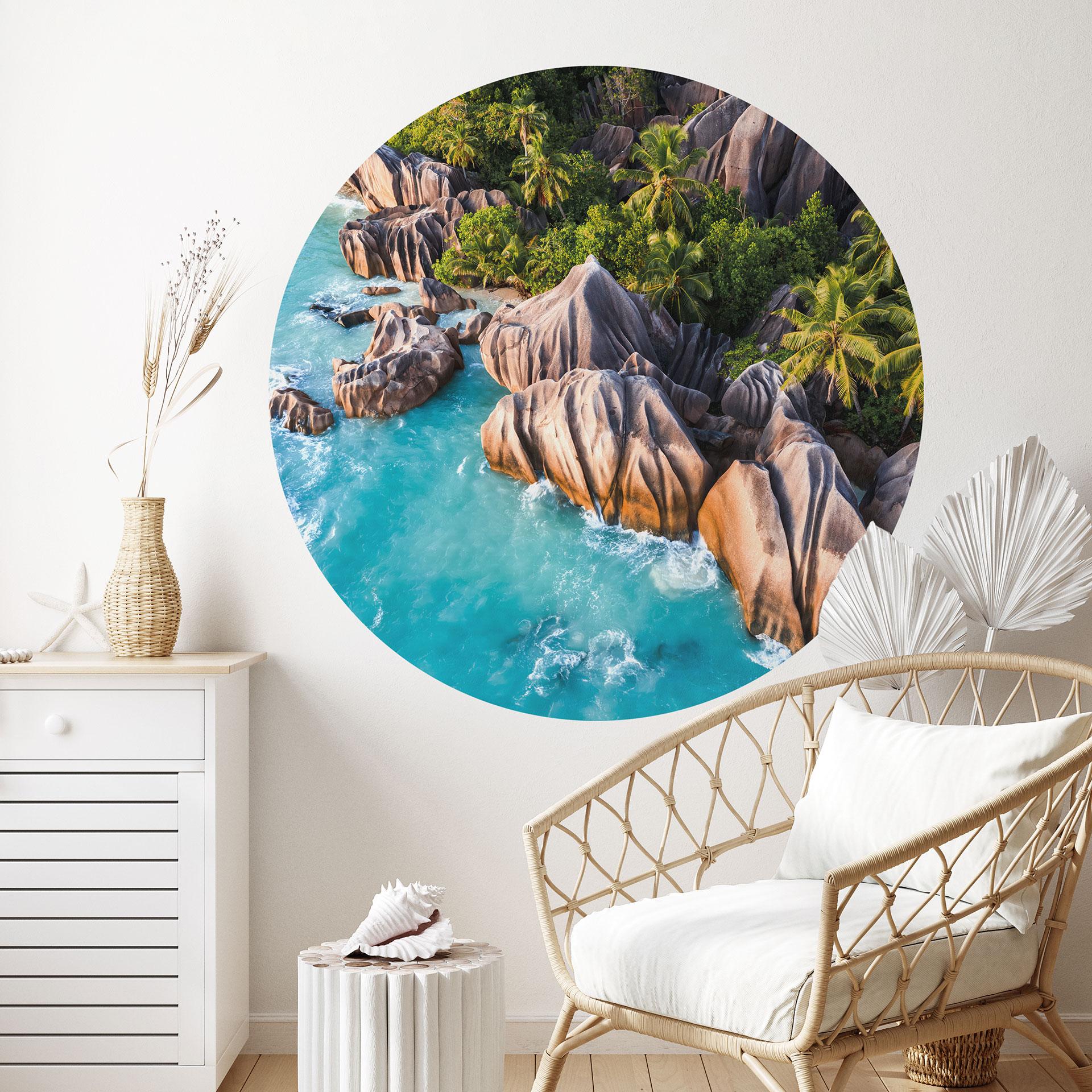 Wallsticker Tropisk klippekyst af Seychellerne - Colombo - Rund
