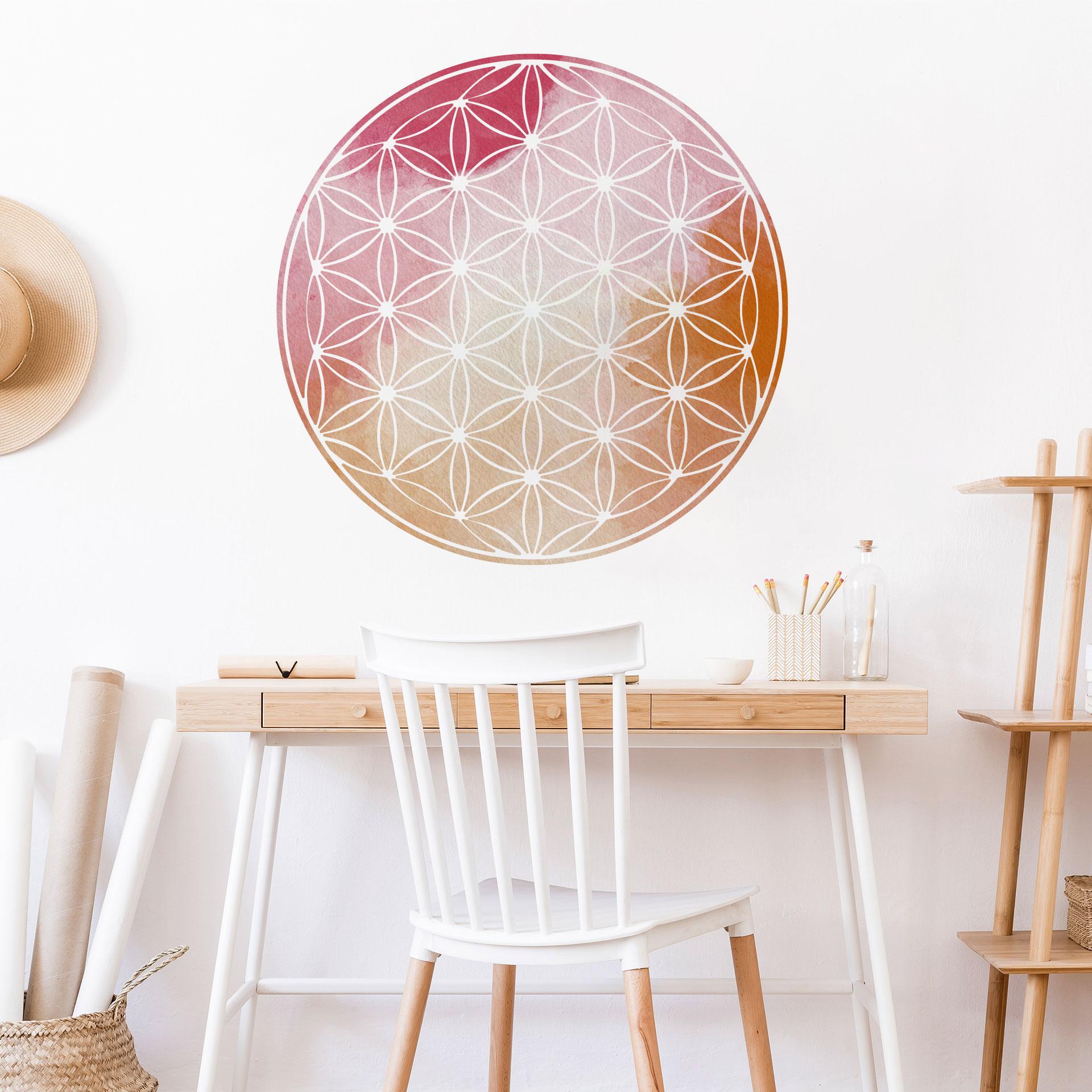 Muursticker Flower of Life Aquarel Wit Roze