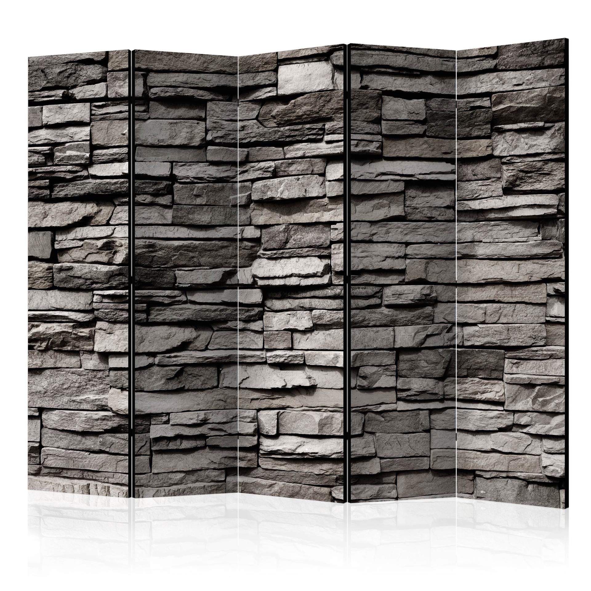Skærm til rumopdeling - stenfacade, 5-delt - 225x172 cm