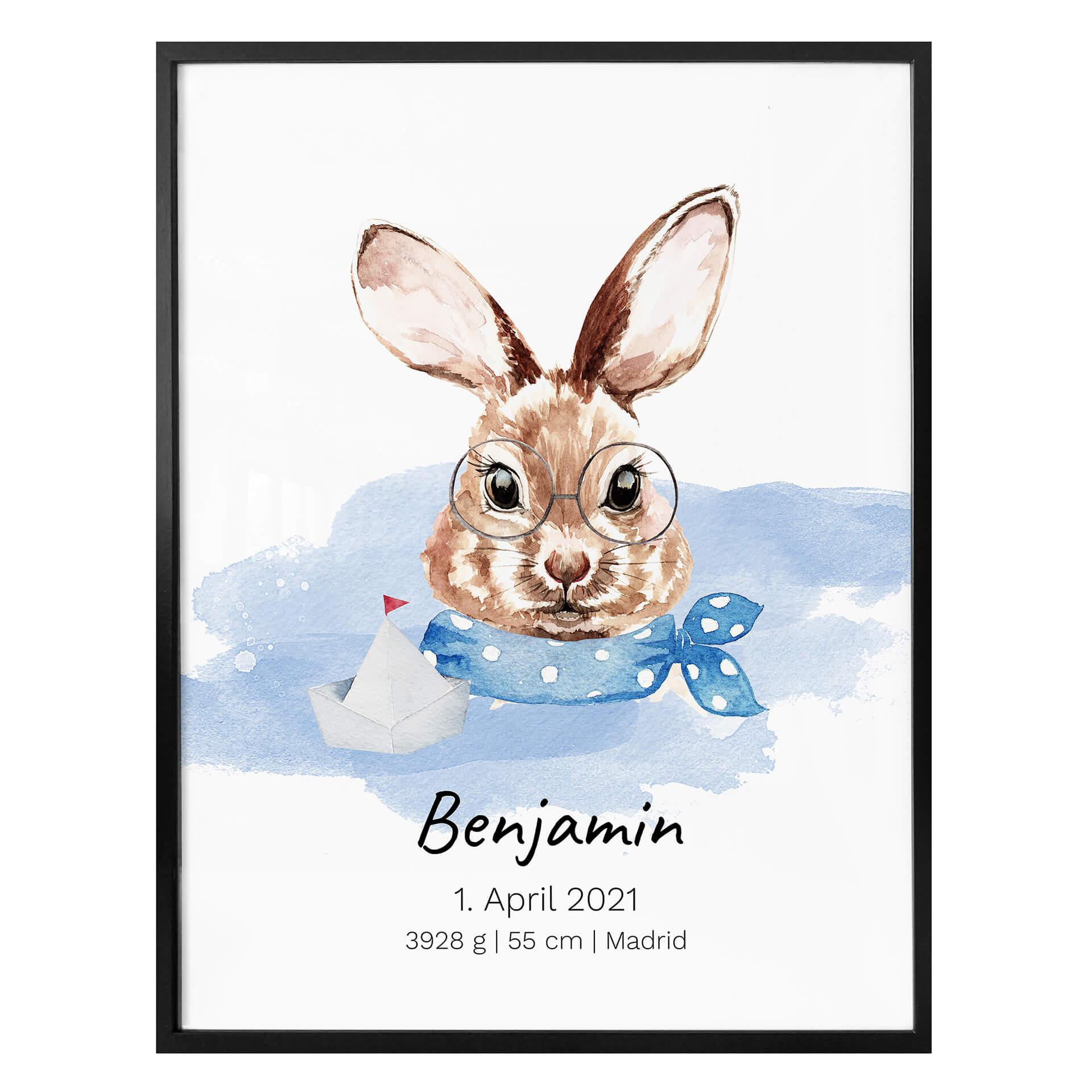 Poster Lapin bleu + Texte à personnaliser