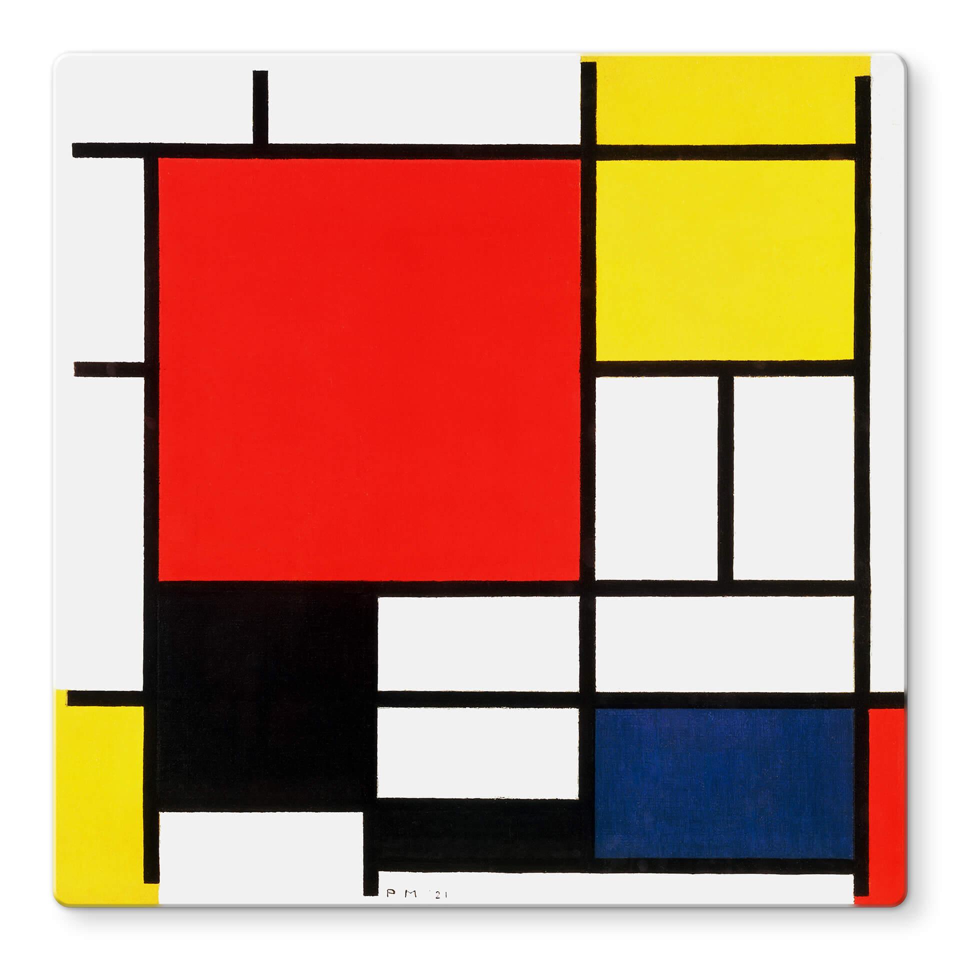 Tableau sur verre Mondrian - Composition en rouge, jaune, bleu et noir