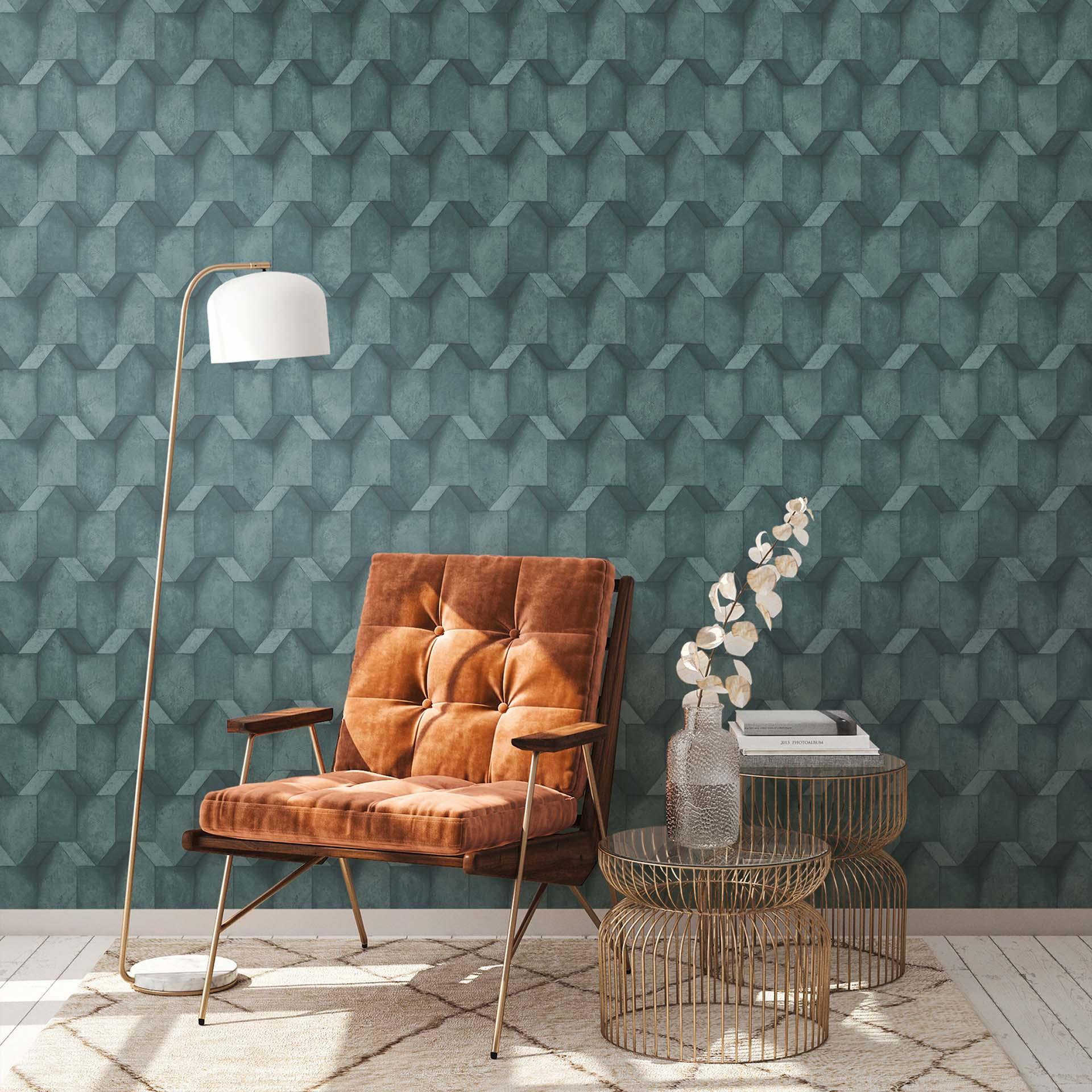 A.S. Création non-woven tapet BOS - beton look 3D effekt blå, petrol