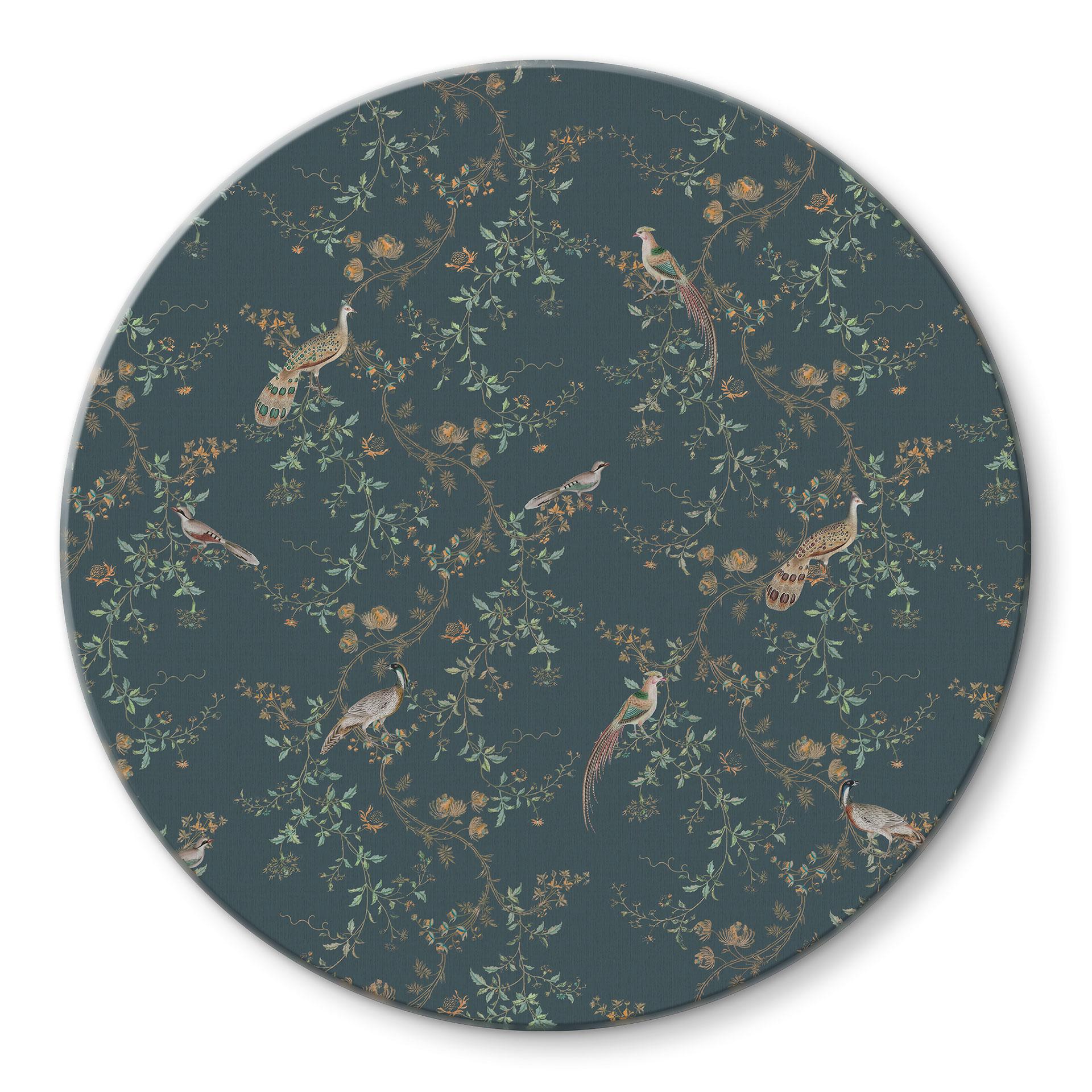 Glasbillede - Eksotiske fugle i skoven - Bloomery Decor - Round
