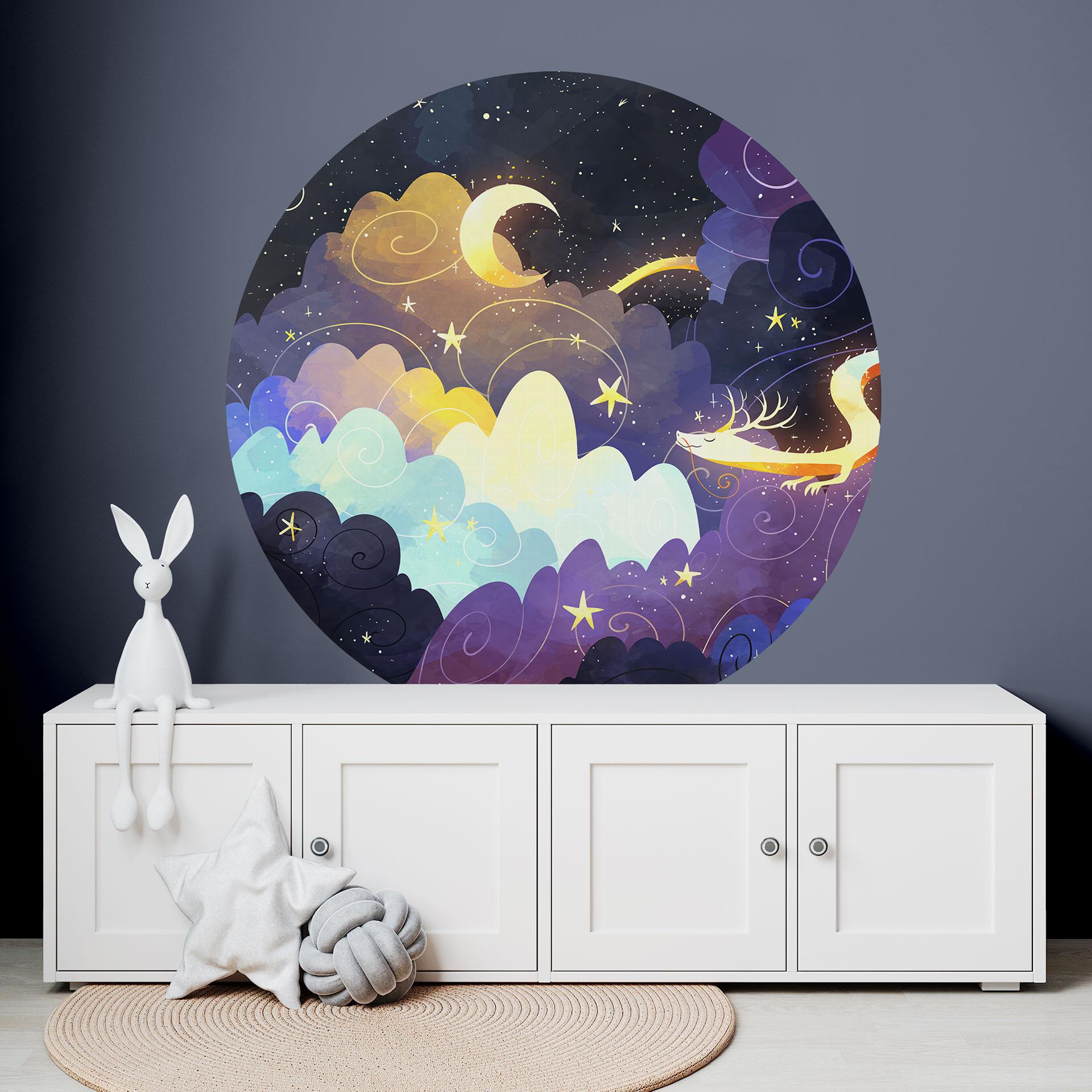 Wallsticker drageflyvning gennem stjerneklare skyer - DigitalArtsi - Round