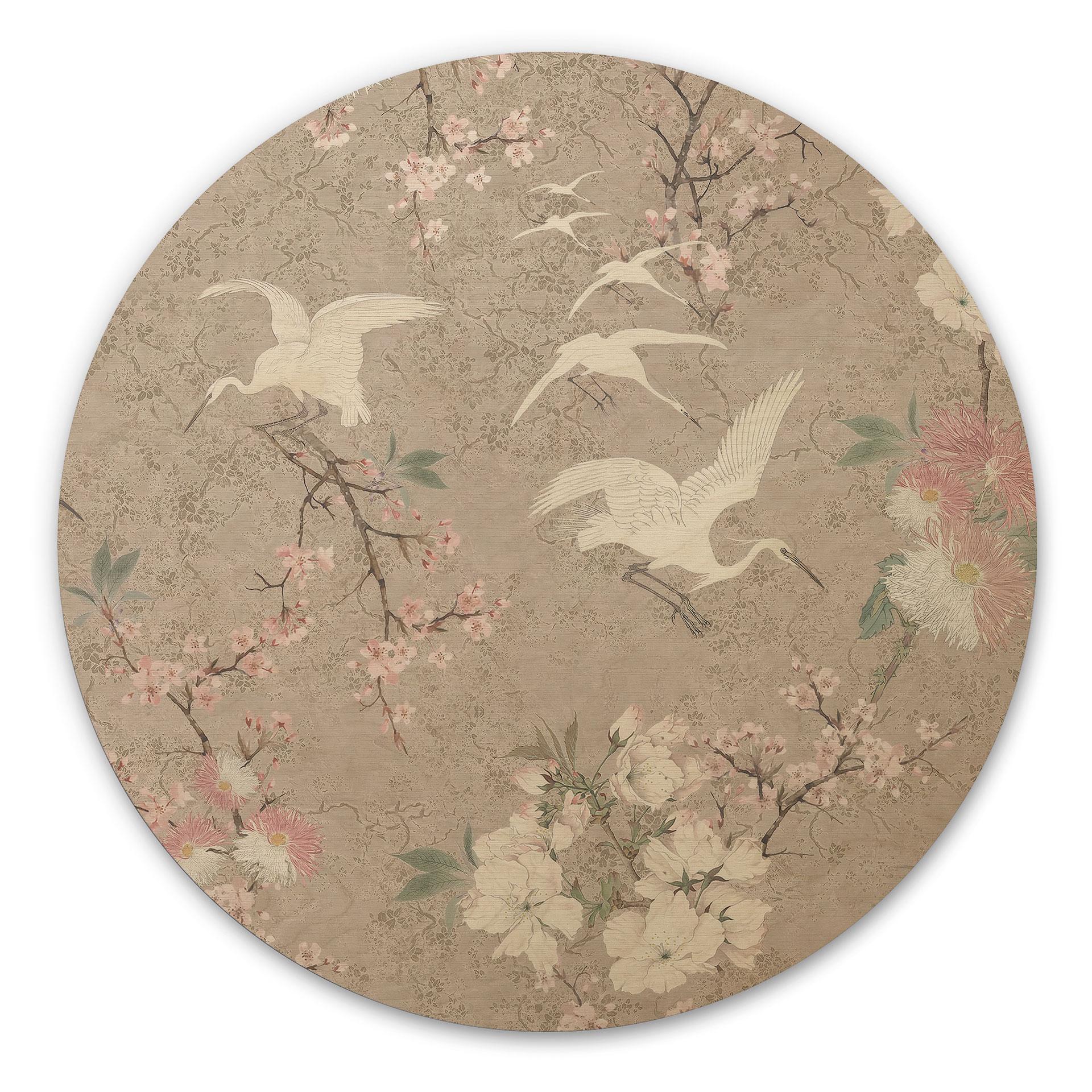 Billede af træ kraner i kirsebærblomst Rush Beige - Bloomery Decor - Round