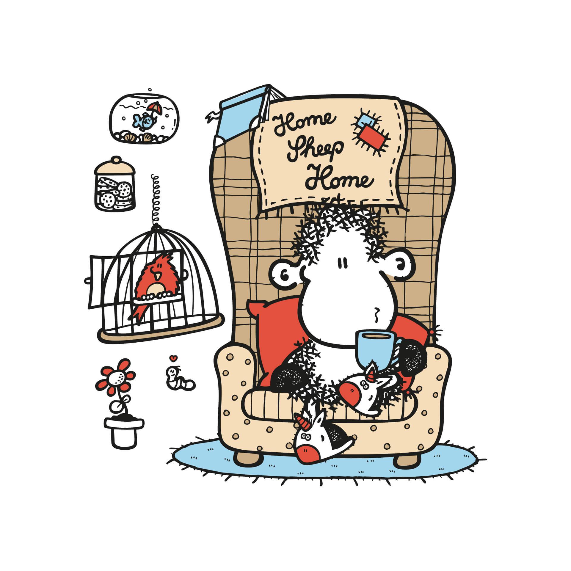 Wandtattoo sheepworld Home sheep Home Tea Time