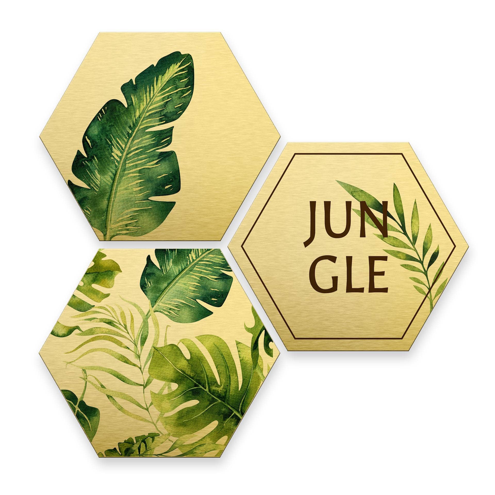 Hexagone - Alu-Dibond-Effet doré - Kvilis - Jungle (Set de 3)