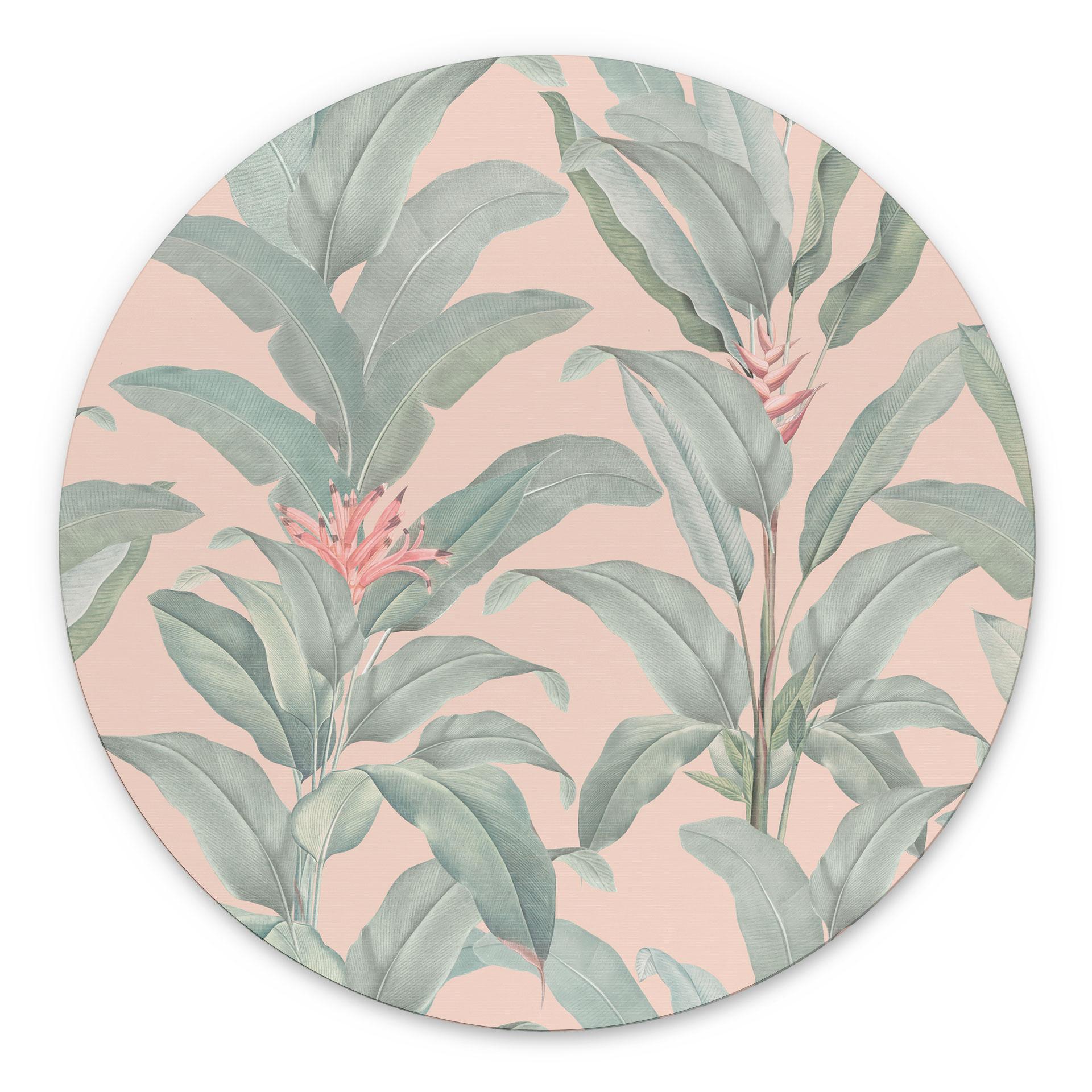 Billede Urban Jungle Tropical Leaves Pink - Bloomery Decor - rund – print på aluminium (Alu-Dibond)