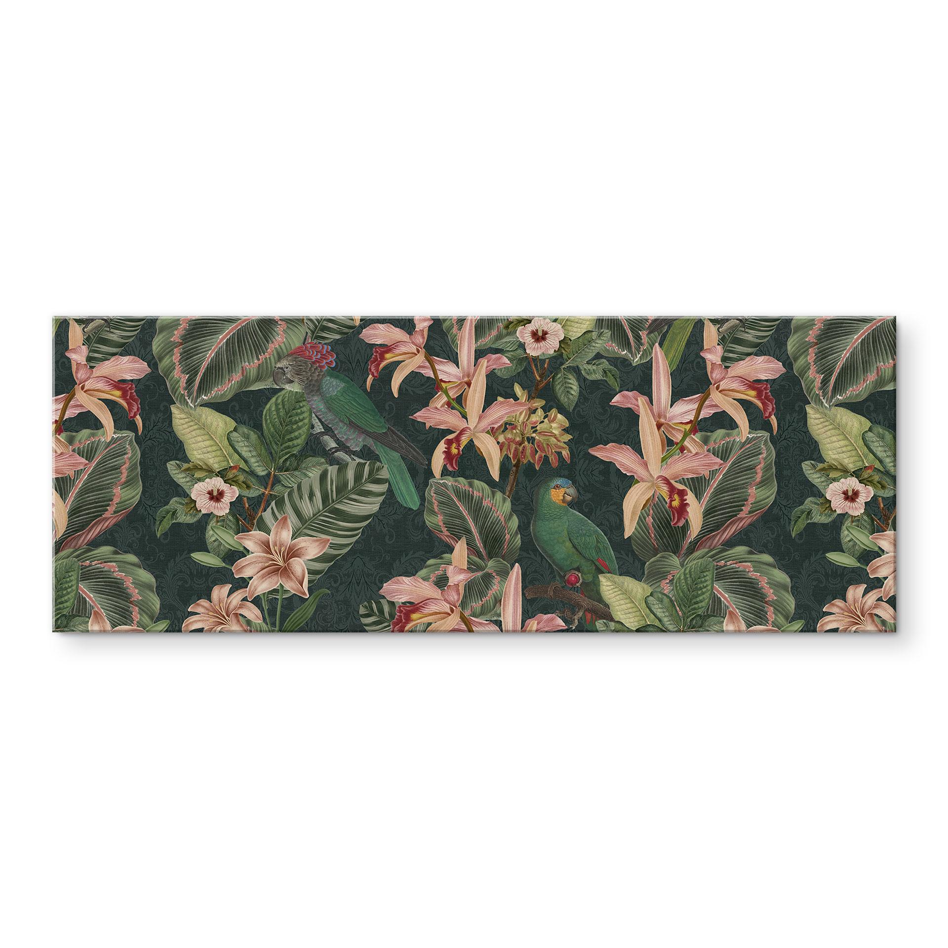 Akrylbillede Jungle med papegøjer natgrøn - Bloomery Decor - Panorama