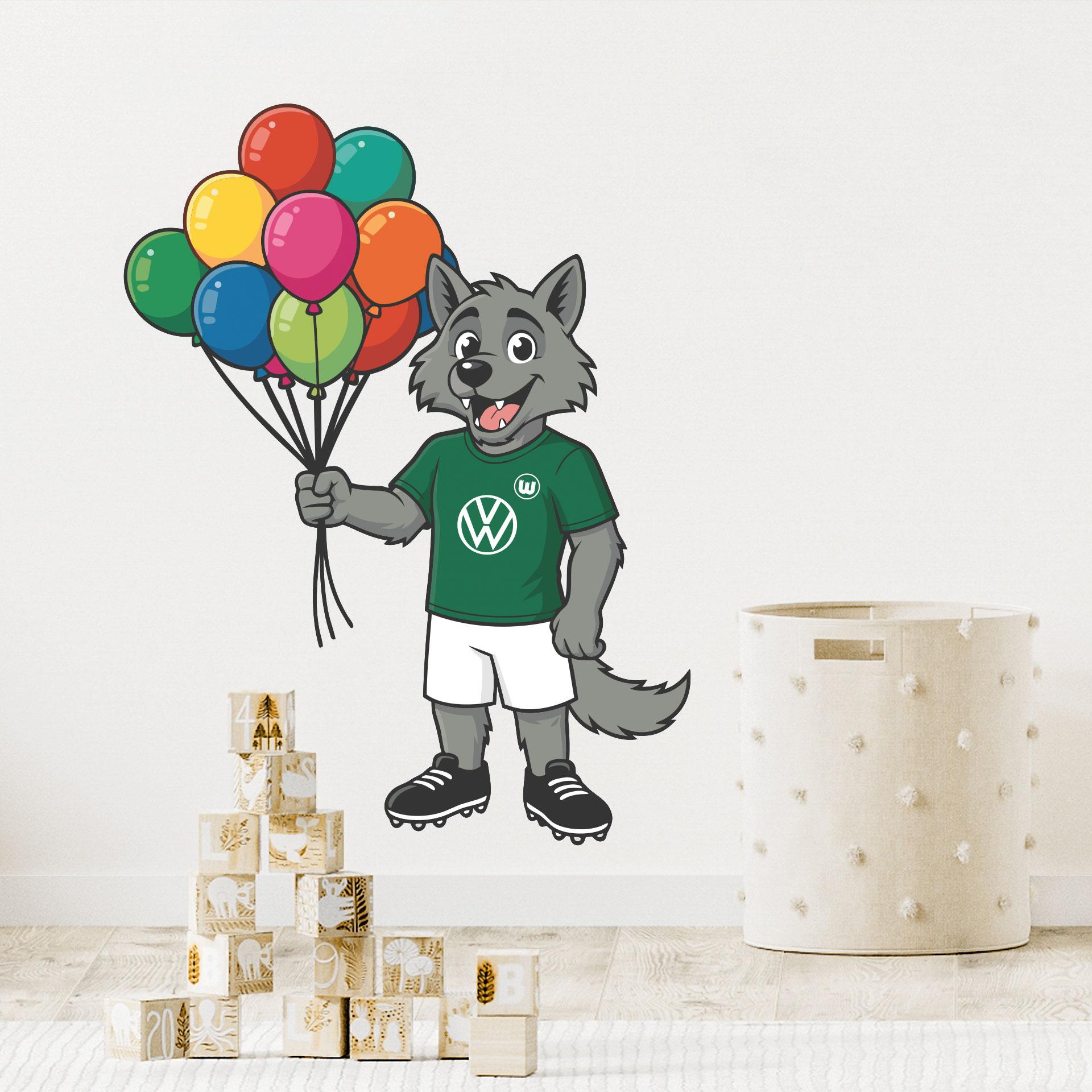 Wandtattoo VfL Wolfsburg Wölfi mit Luftballons