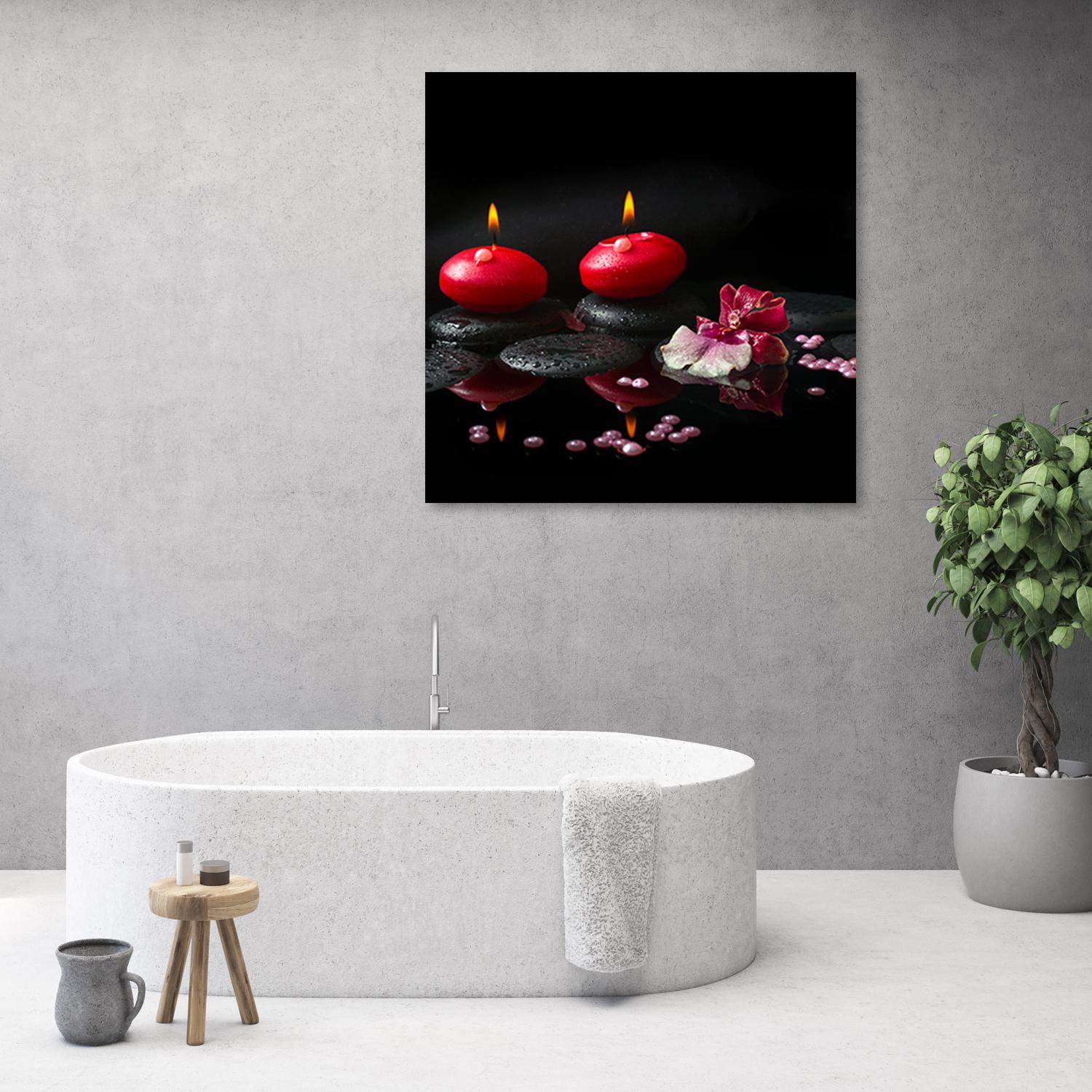 Canvasbillede, røde stearinlys Zen Stones