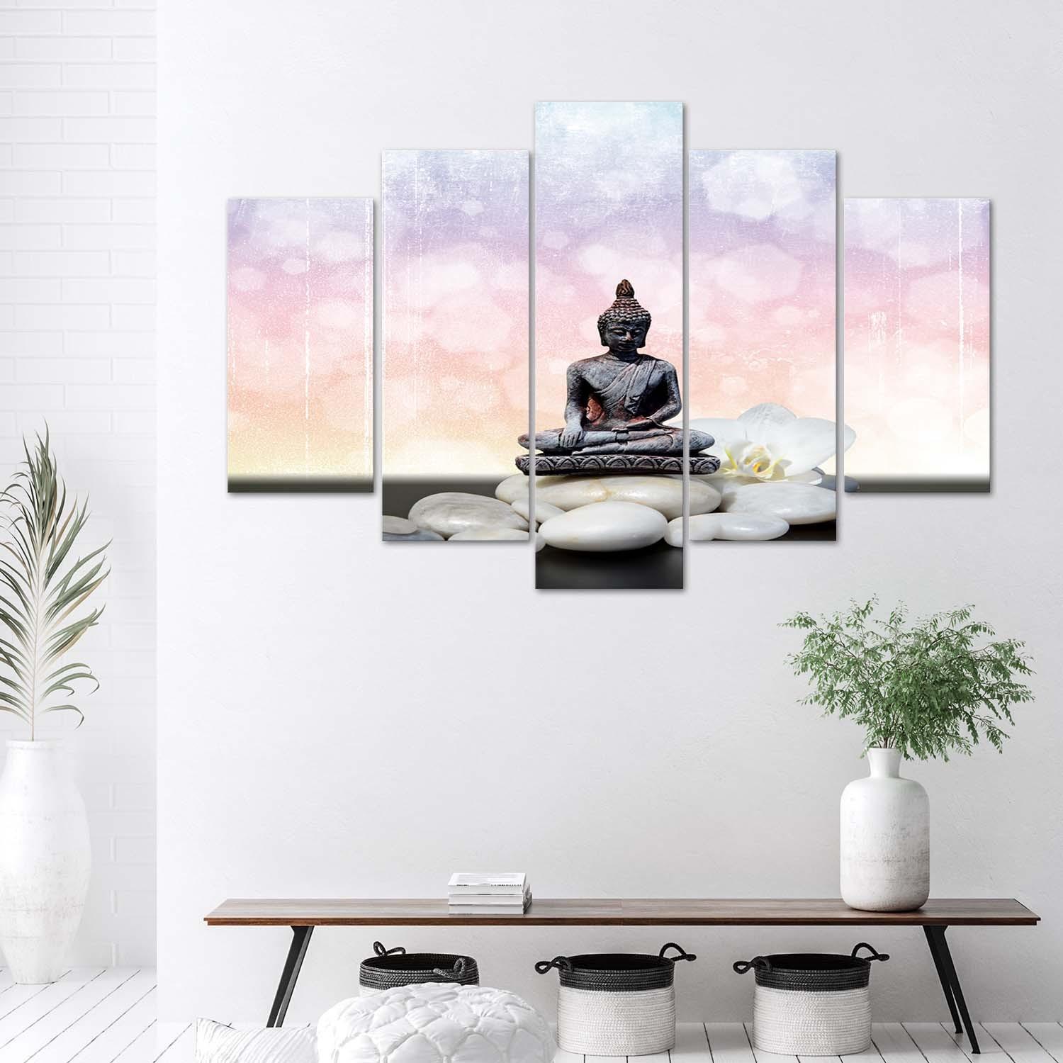 5 stykke lærredstryk, Zen Buddha sten