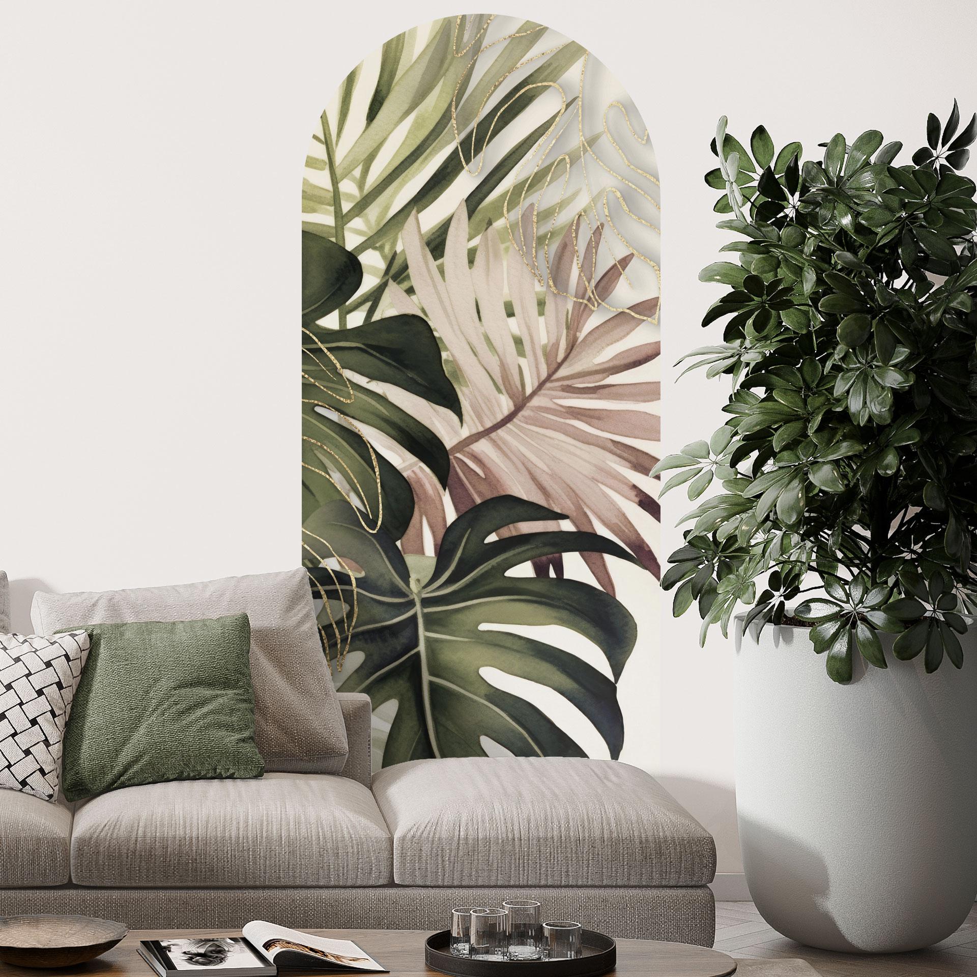 Wallsticker rundbue vægpanel tropiske blade boho - Haase - smal