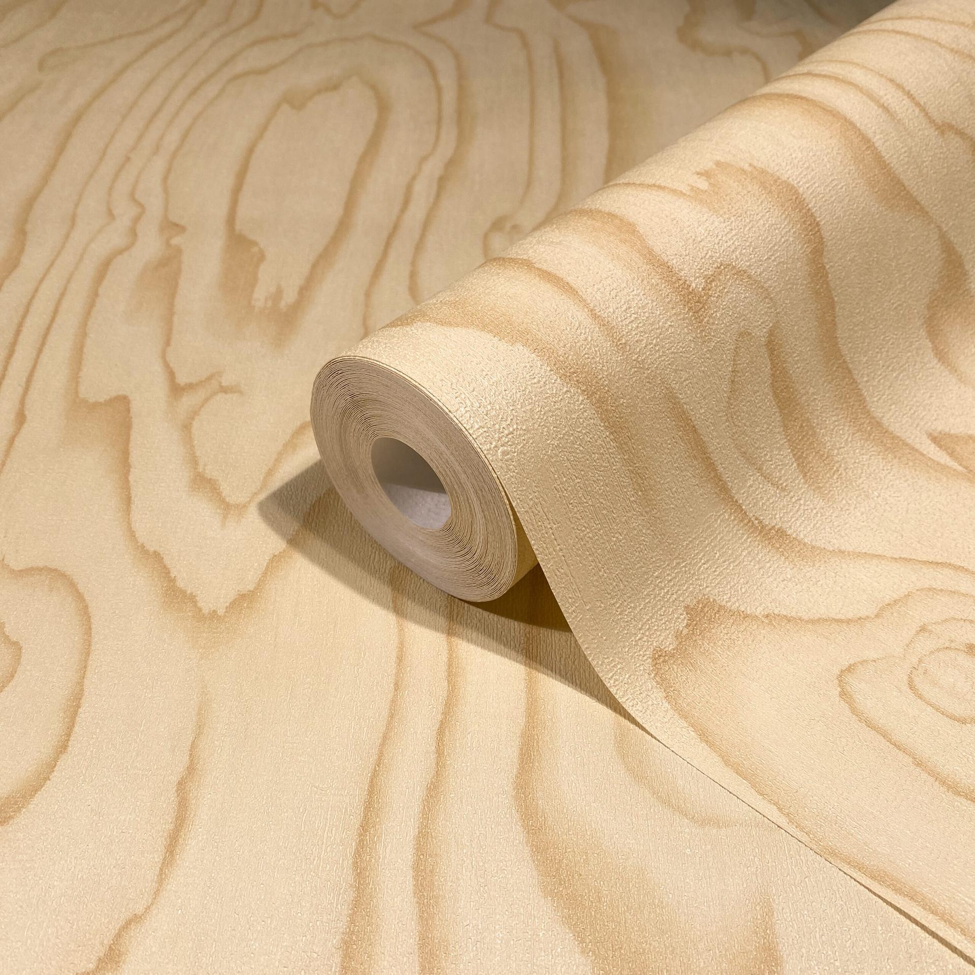 Vliesbehang met houtnerf en natuurlijke textuur oker, beige houtlook