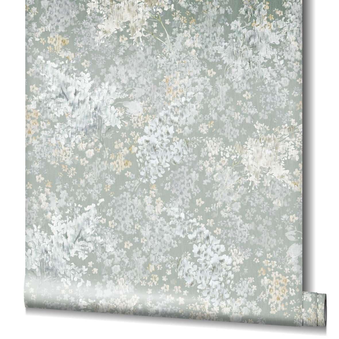 Behang, vlies bloemen behang Flora grijs, wit