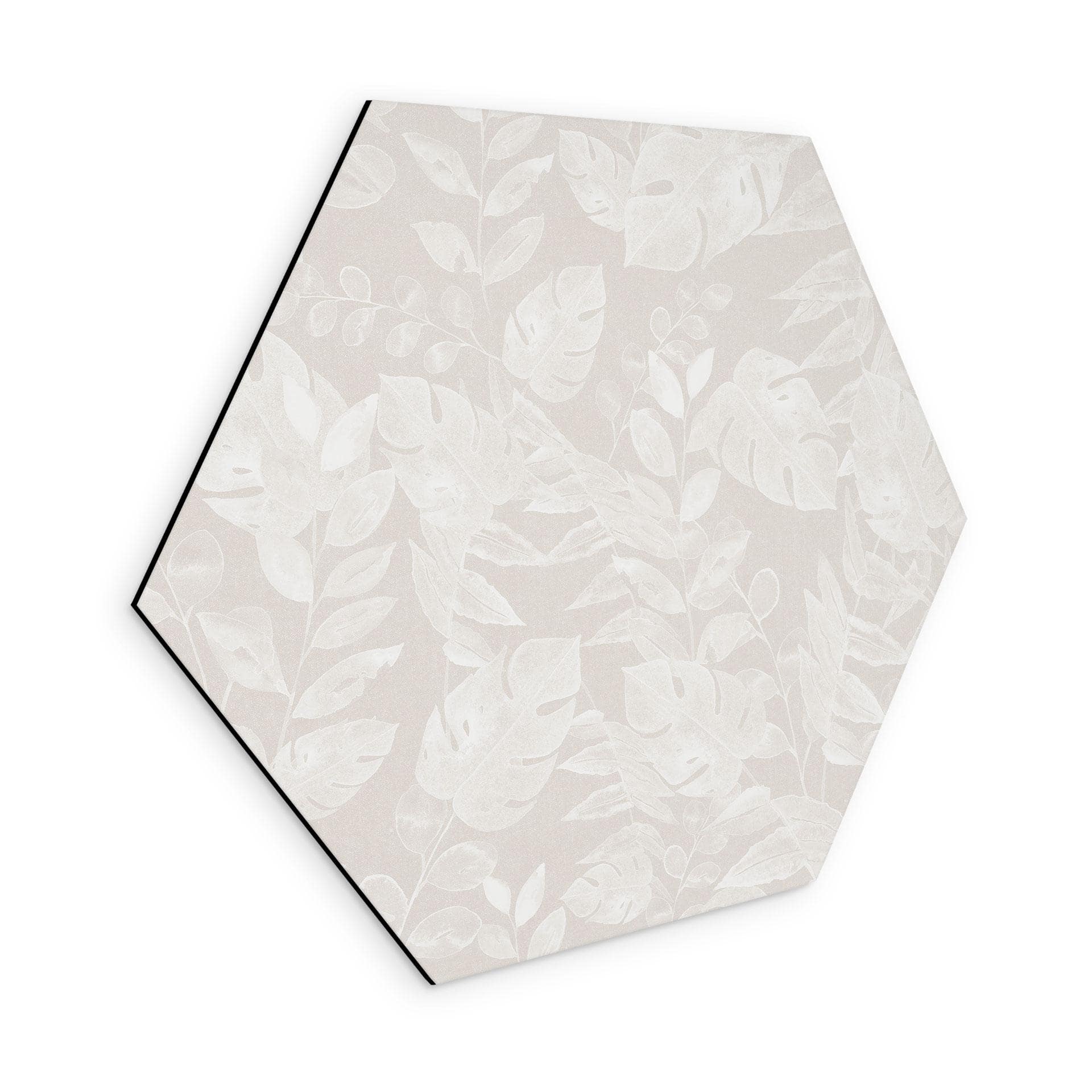 Sekskantet Billede af tropiske blade i beige - Bloomery Decor - Alu-Dibond