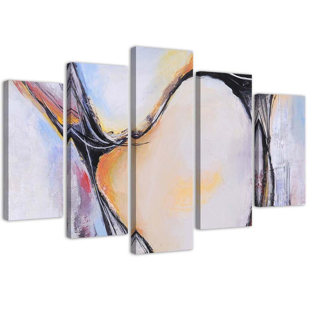 Lærred print 5 dele, abstrakt pastel beige