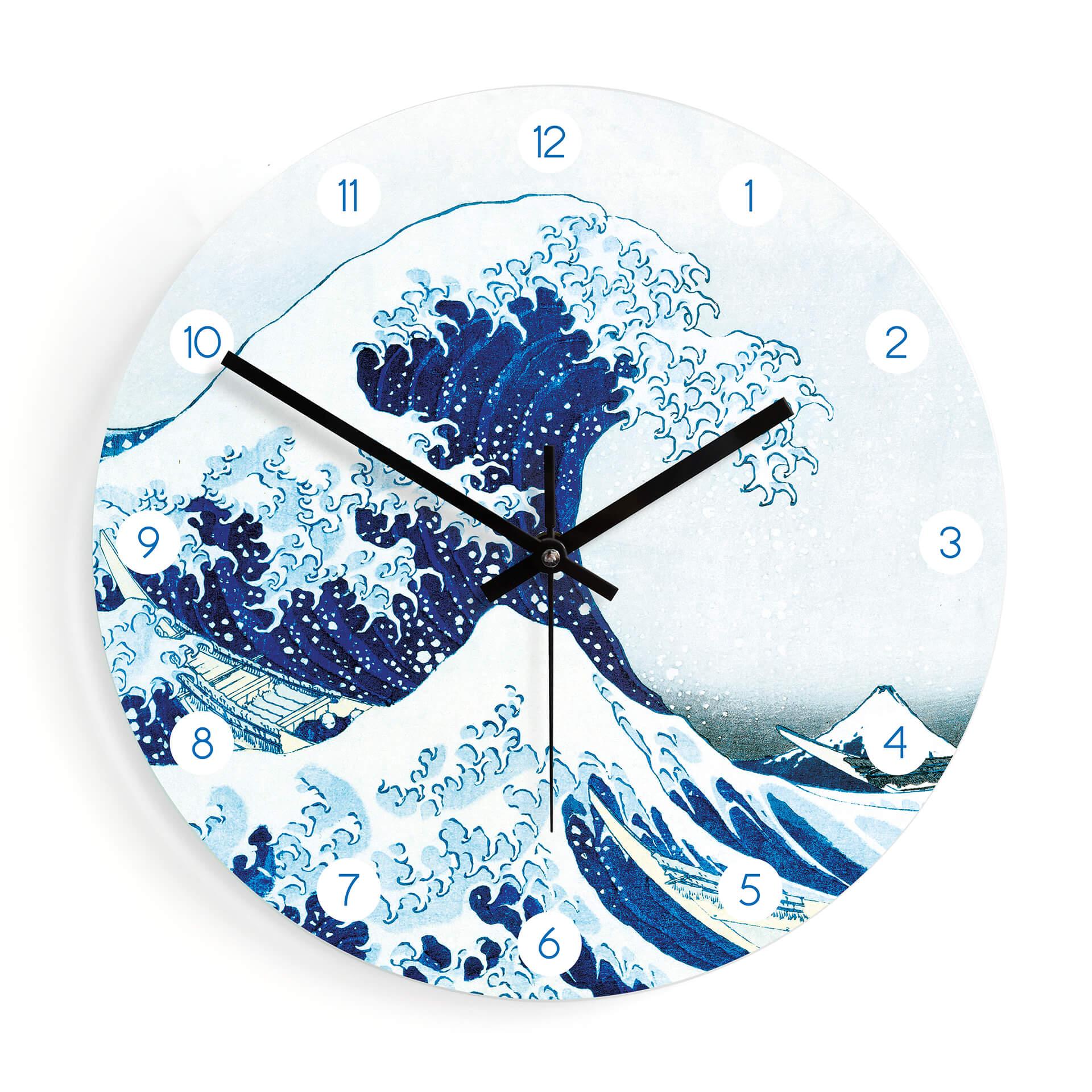 Wanduhr aus Glas - Hokusai - Die große Welle Ø30 cm