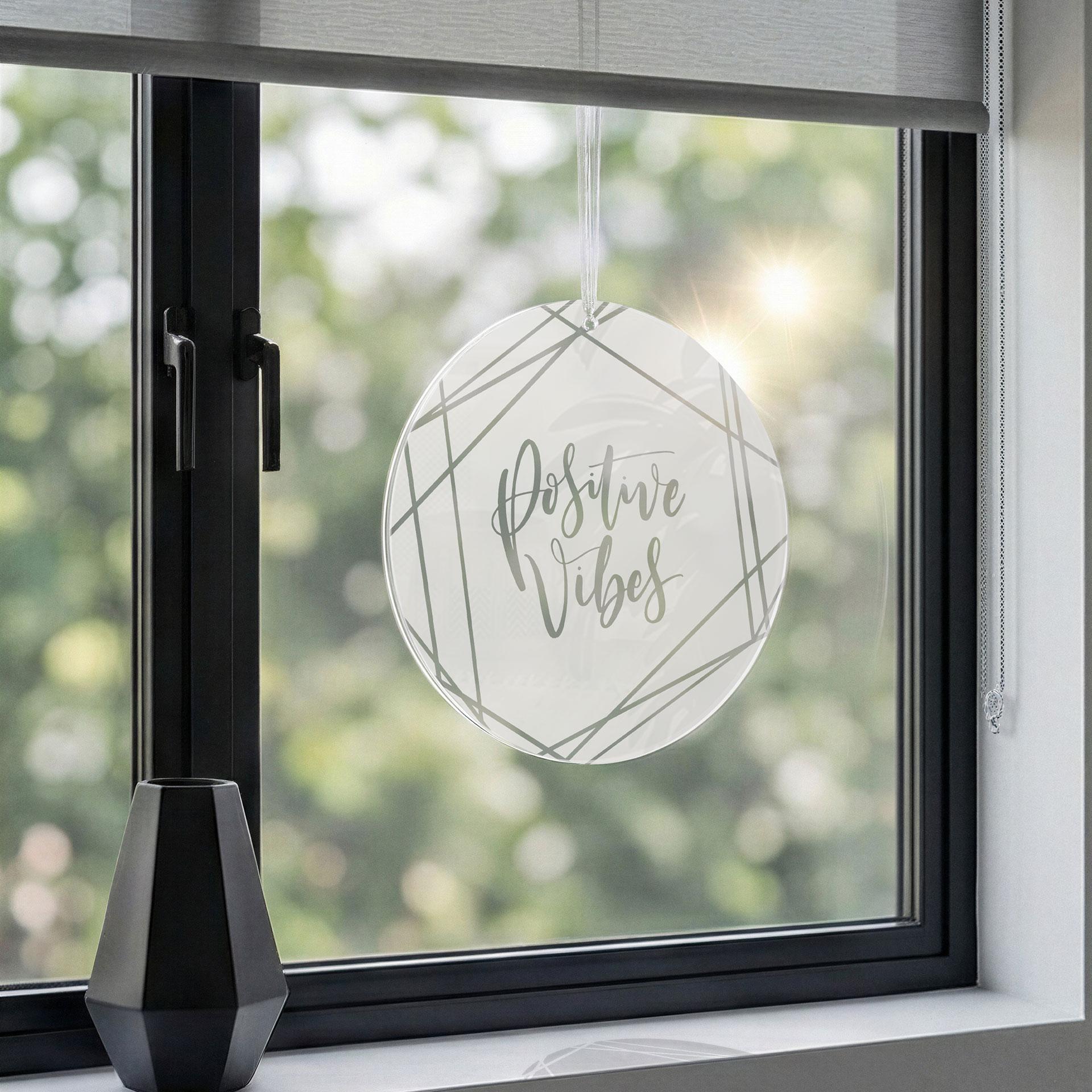 Sigende Akrylbillede, vinduesbillede til at hænge op Positive vibes - Round