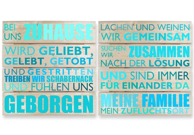 Holzbild-Set Bei uns zu Hause - türkis (2-teilig)