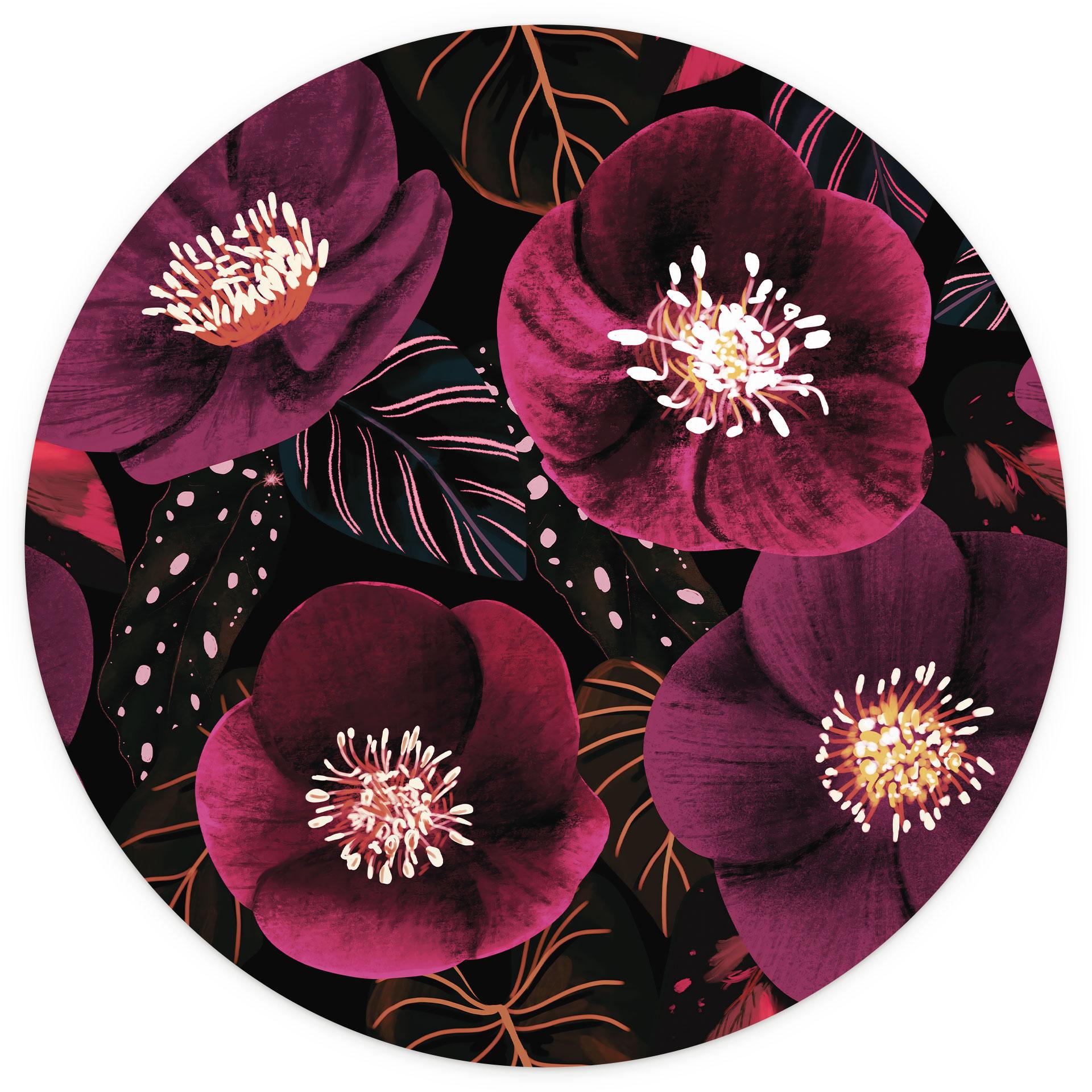 Bloemenbloesem Fotobehang in paarse tinten - Anijs illustratie - Rond - vliesbehang/zelfklevend vlie
