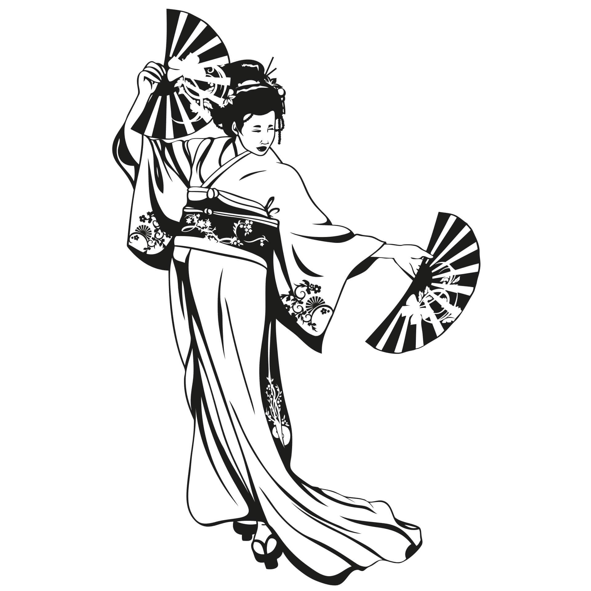 Adesivo murale - Geisha che danza coi ventagli