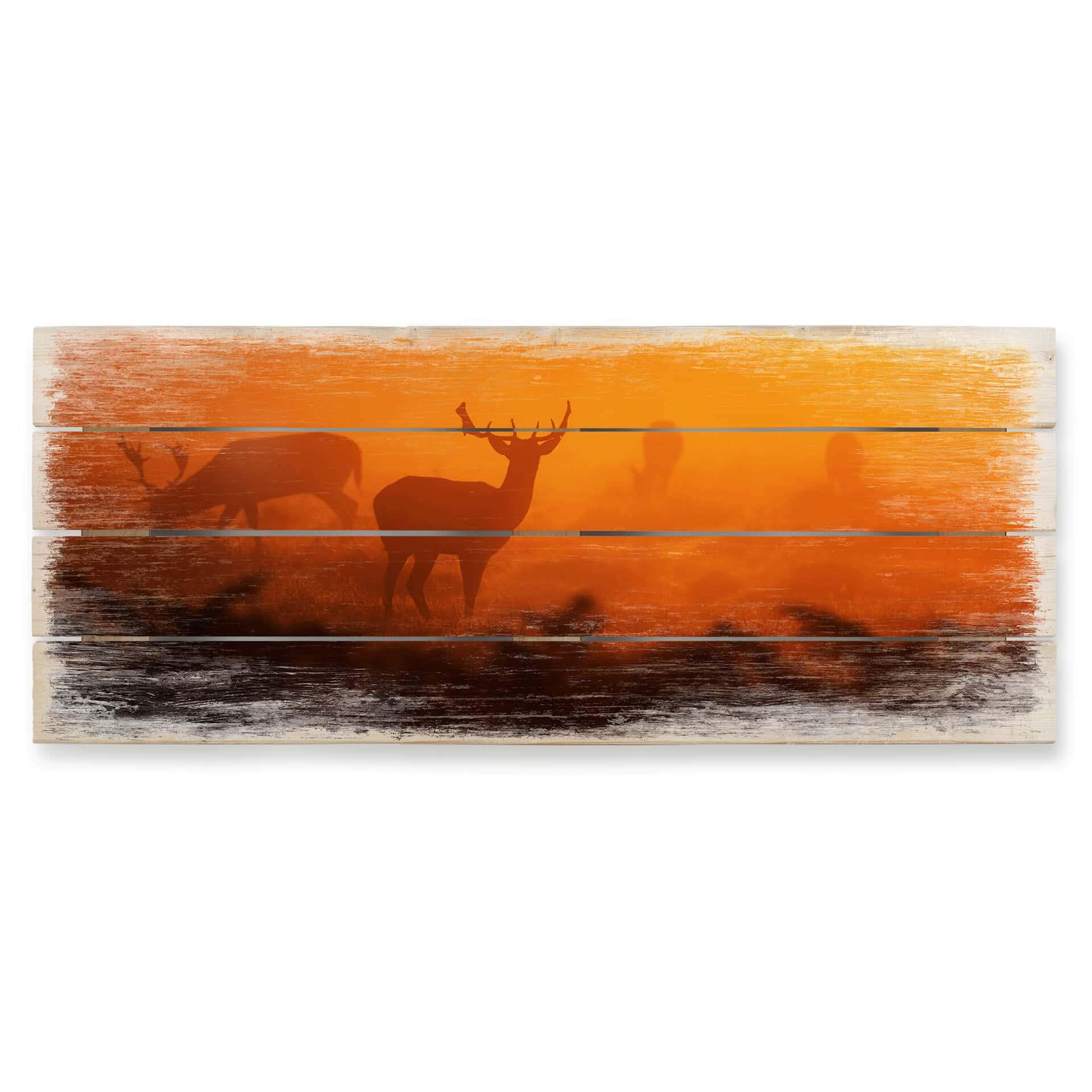 Cuadro de madera ciervo al atardecer - 100x40 cm