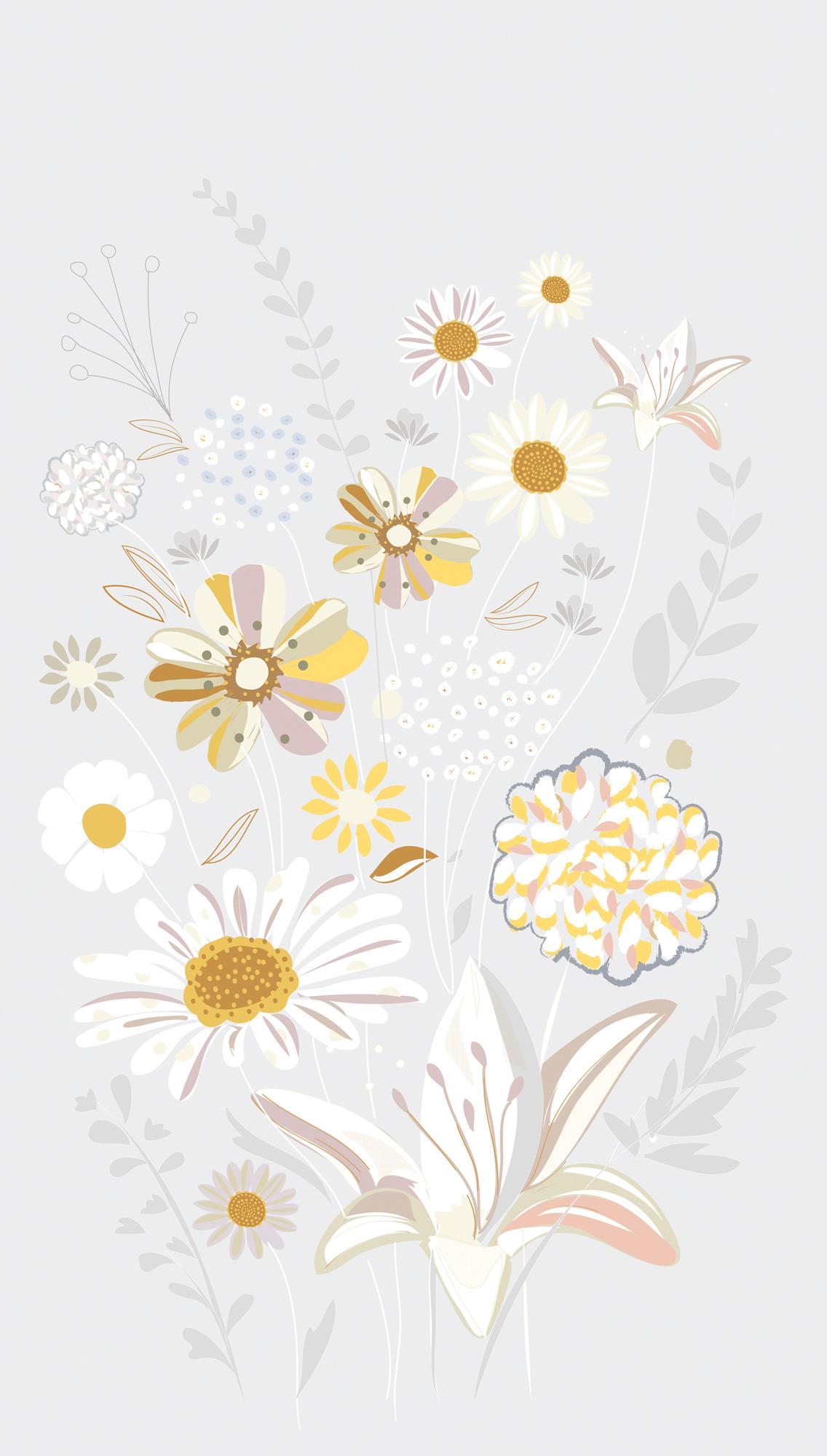 bloemen behang grijs geel - vliesbehang Bloemen Livingwalls - mat en glad